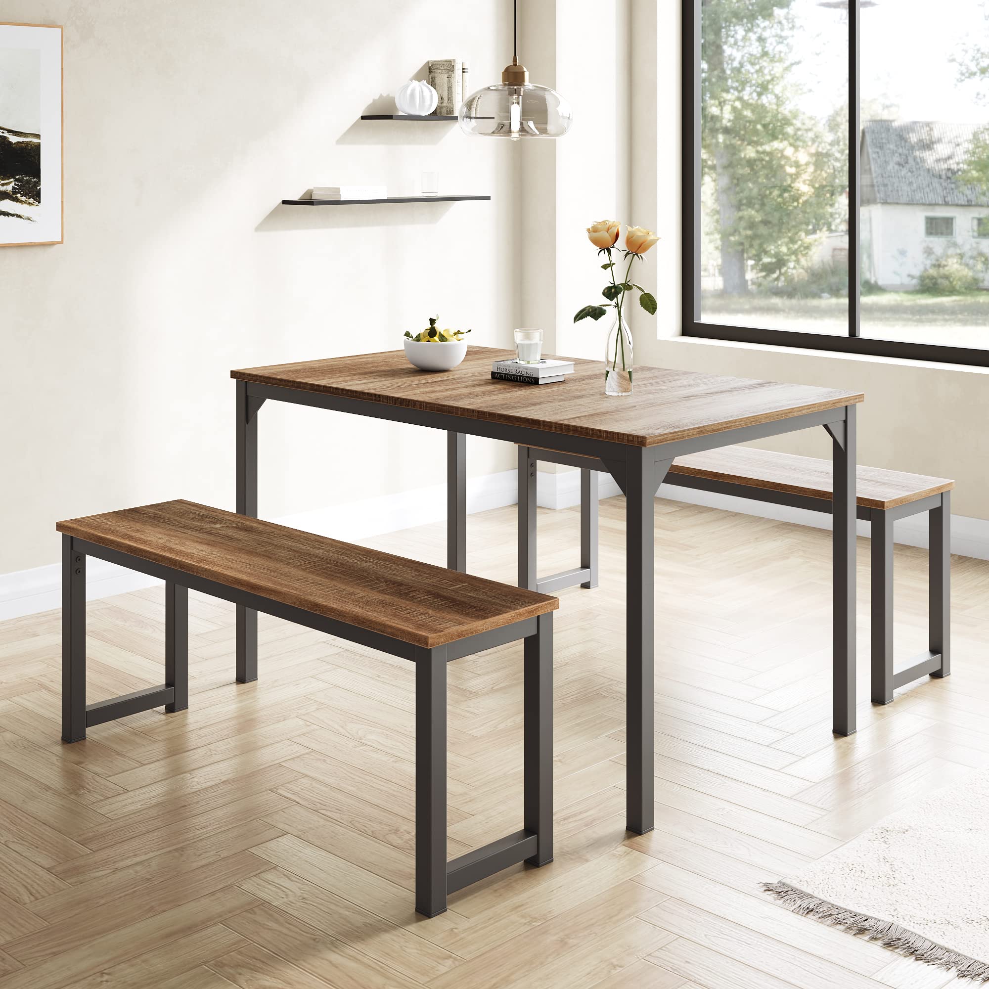 45" Dining Table Set for 4, 3-Pieces Kitchen & Dining Room Sets