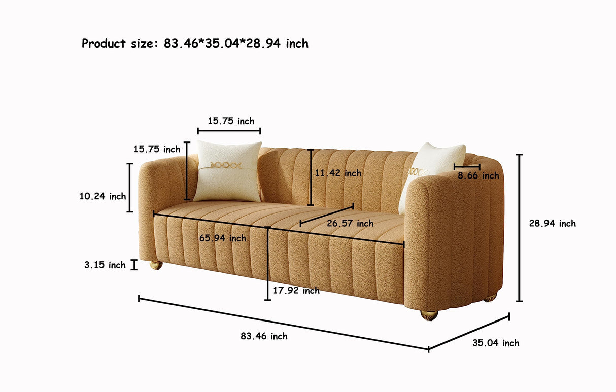 Lambswool Sofa for Living Room, 84" Mid-Century Modern Brown Couch