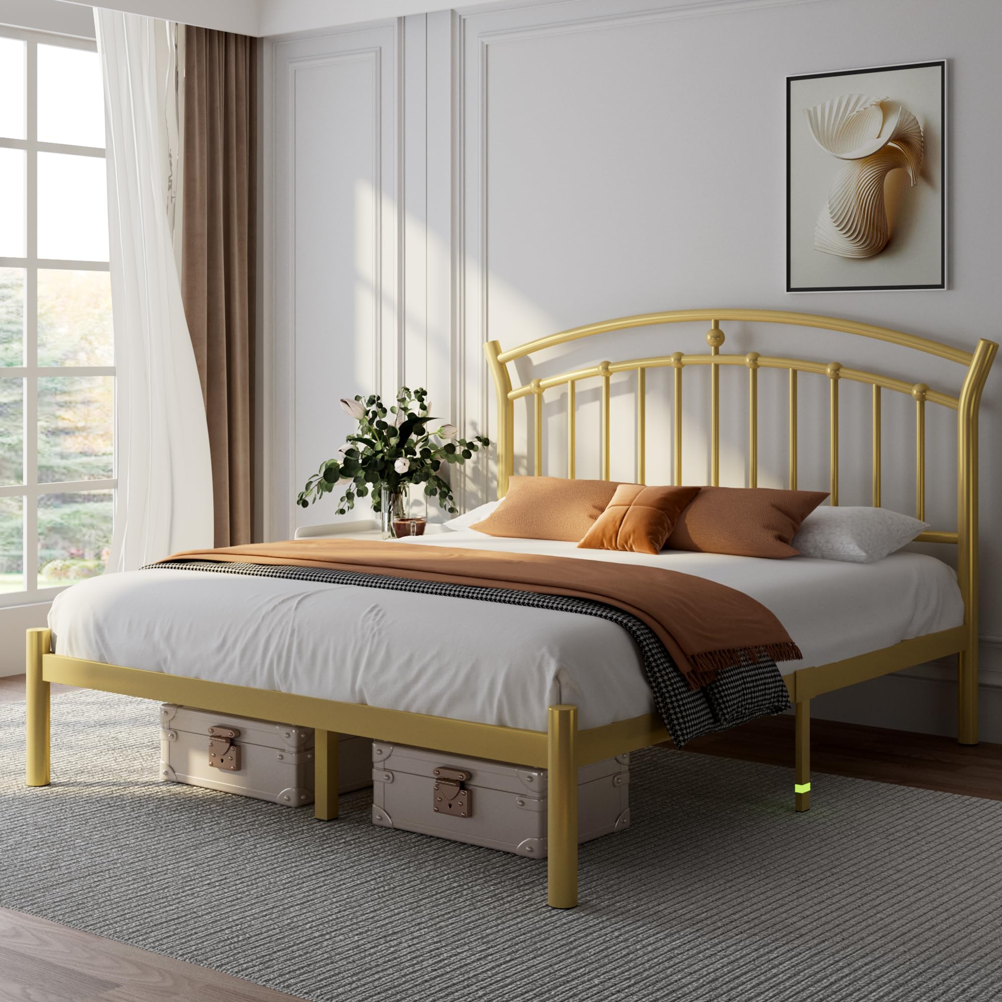 Sunrise Metal Bed – Vintage-Inspired Platform Frame with Underbed Storage