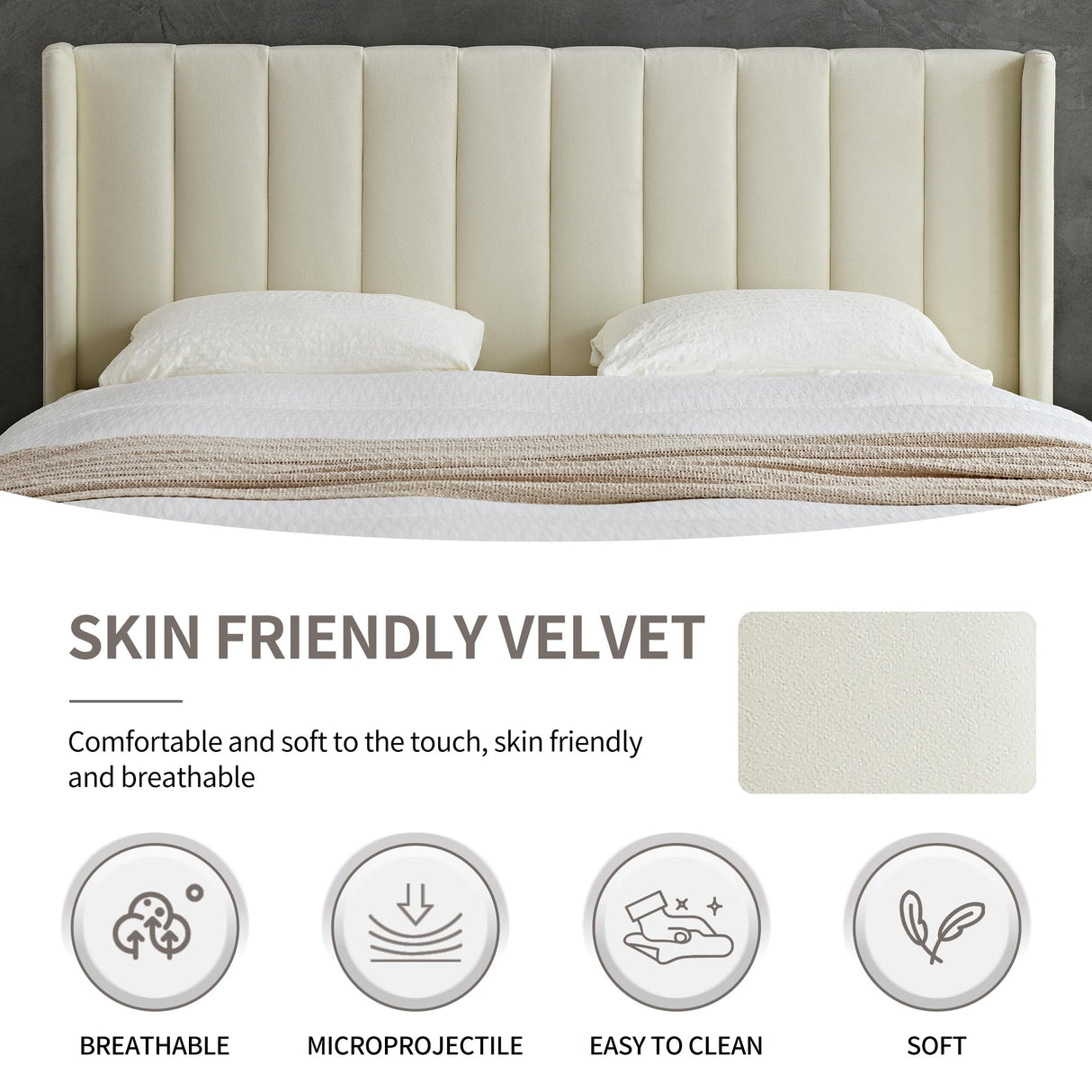 upholstered Platform Bed Frame/Queen Bed Frame/Modern Geometric Double-Wing