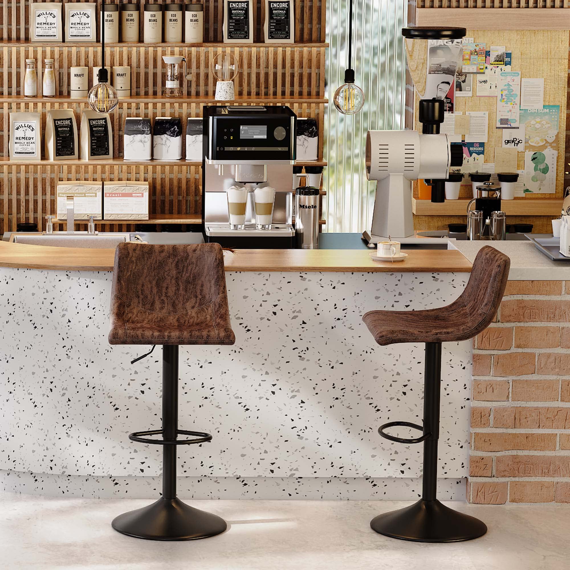 Bar Stools Set of 2-360° Swivel Barstool Chairs with Back