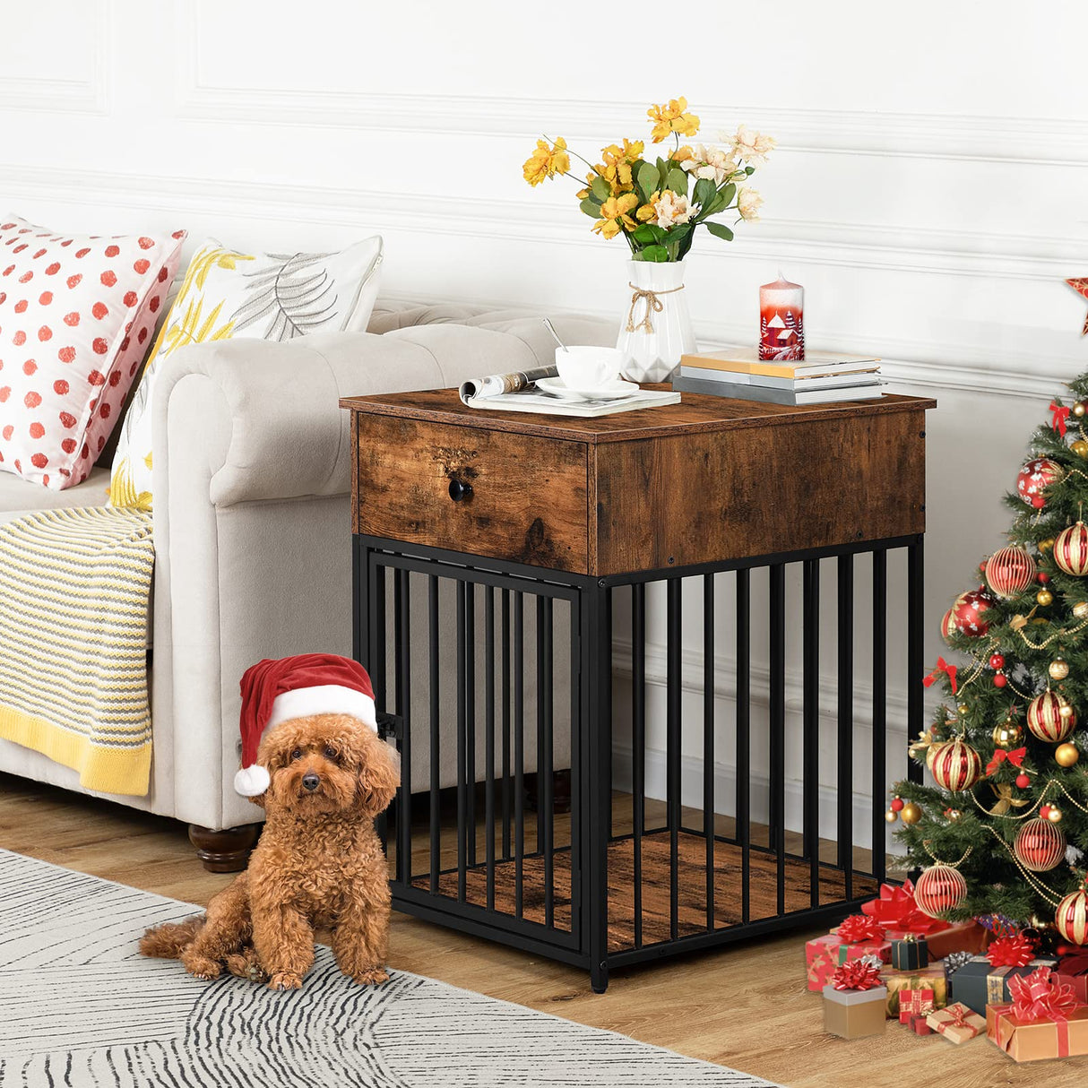 Dog Crate Furniture, Wooden Dog House, Decorative Dog Kennel with Drawer