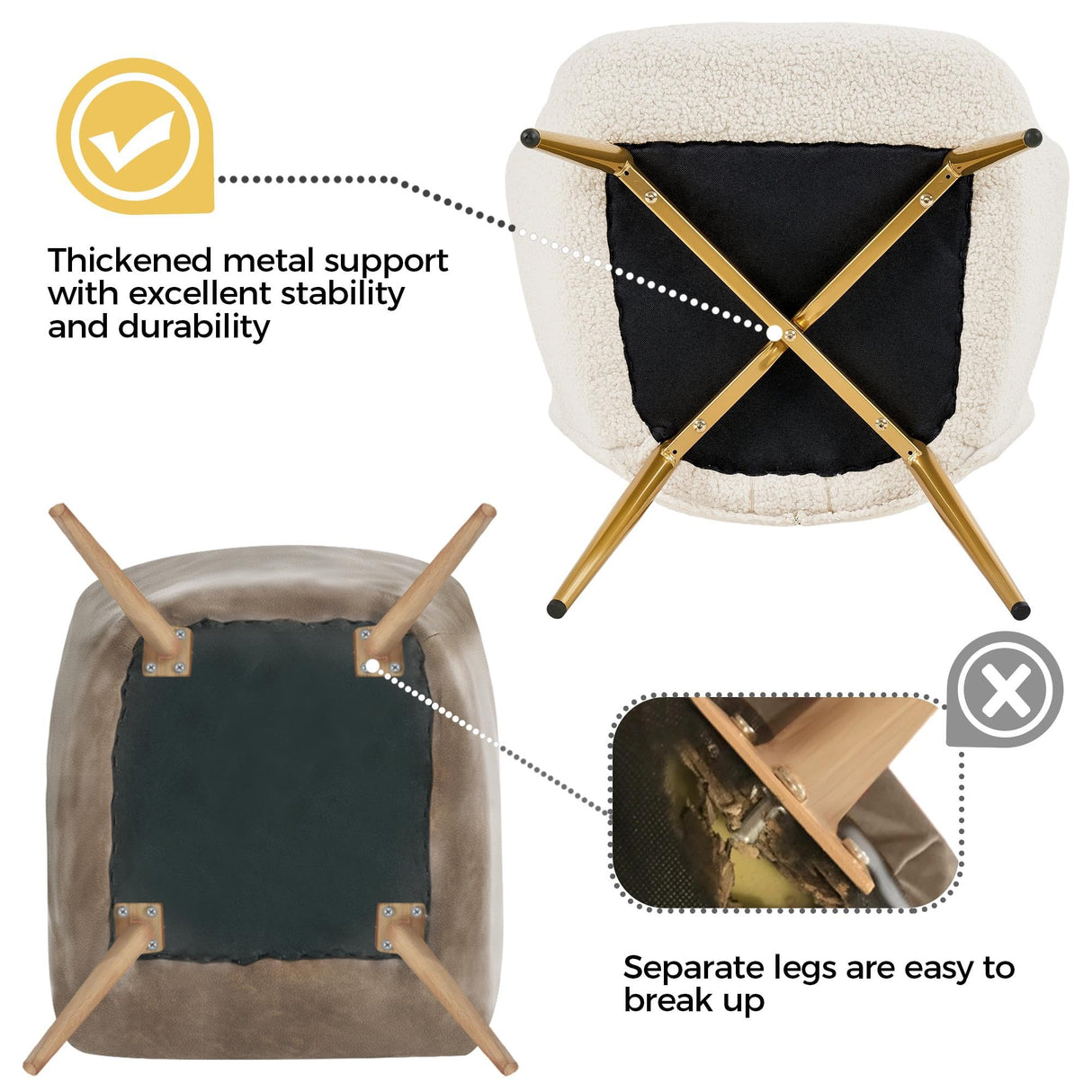 Accent Chair and Ottoman Set, Sherpa Armchair with Golden Metal Legs