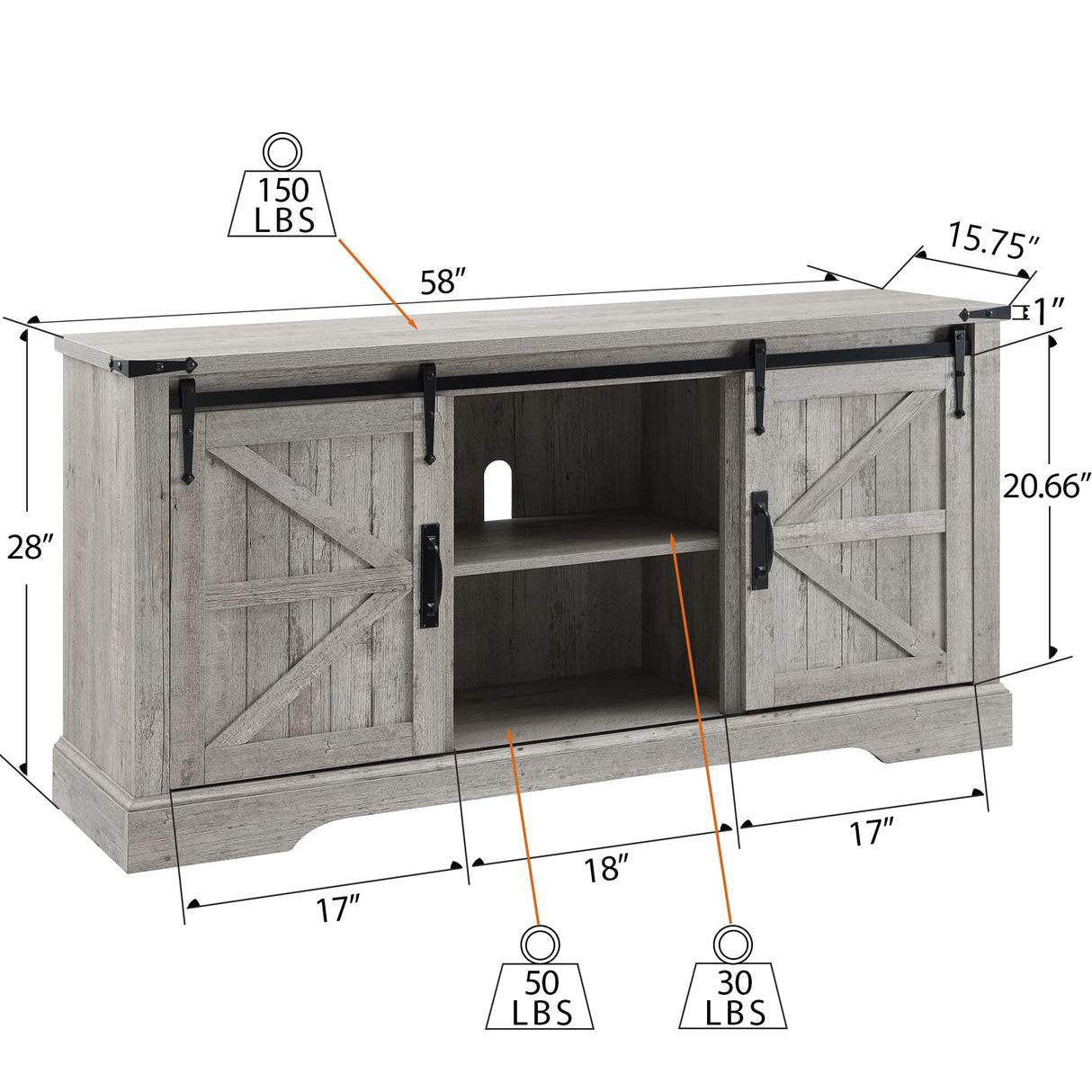 TV Stand for 65+ Inch TV, Modern Farmhouse Entertainment Center