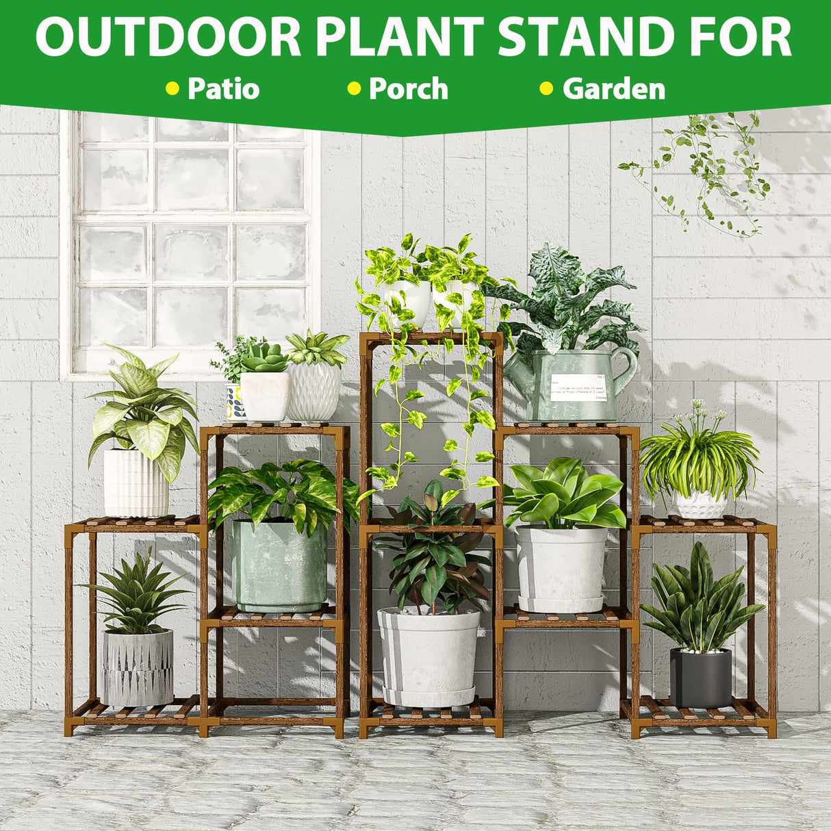 Rustic Multi-Tier Wooden Corner Plant Stand – Indoor & Outdoor Display Rack