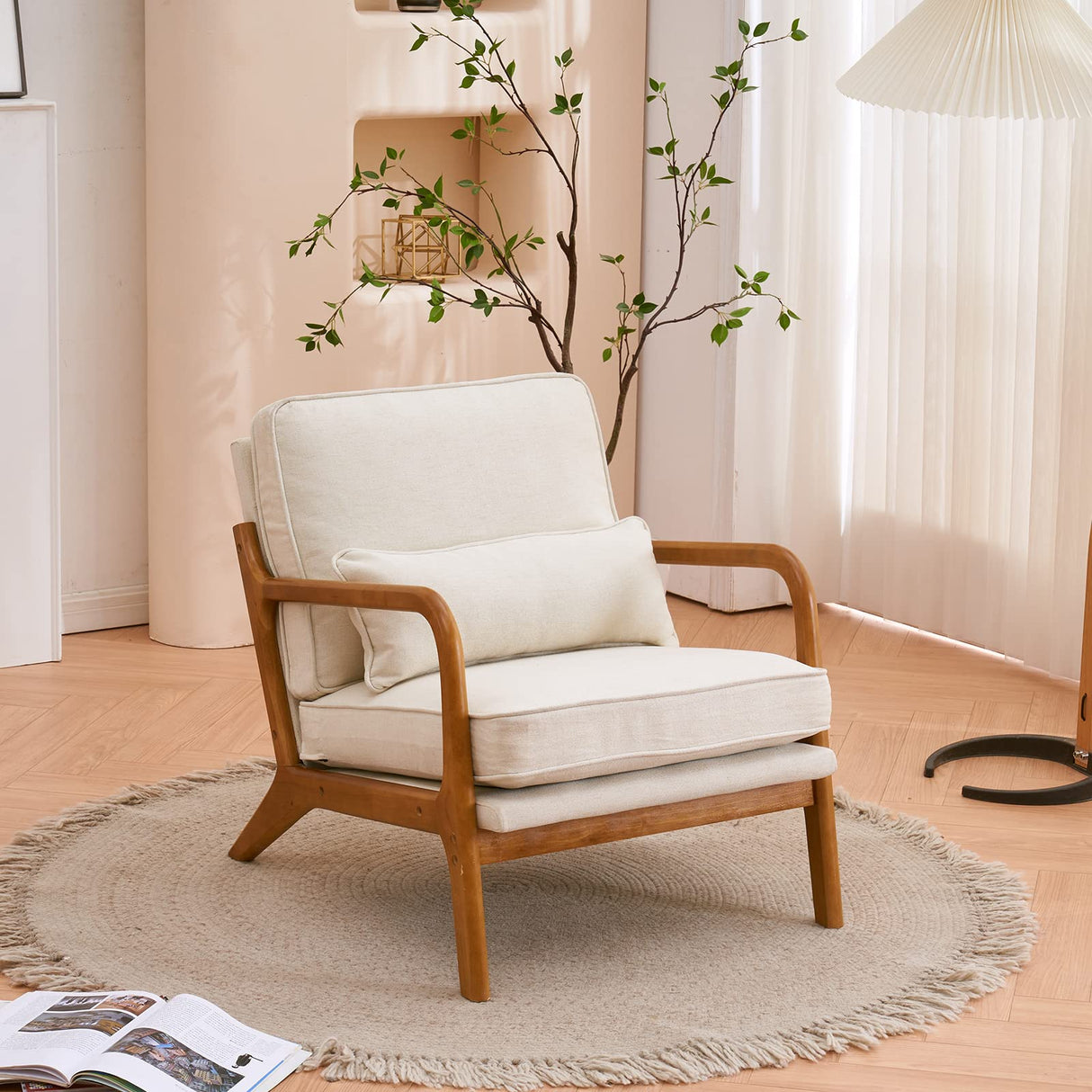 Accent Chair Mid-Century Modern Chair with Pillow Upholstered Lounge Arm Chair