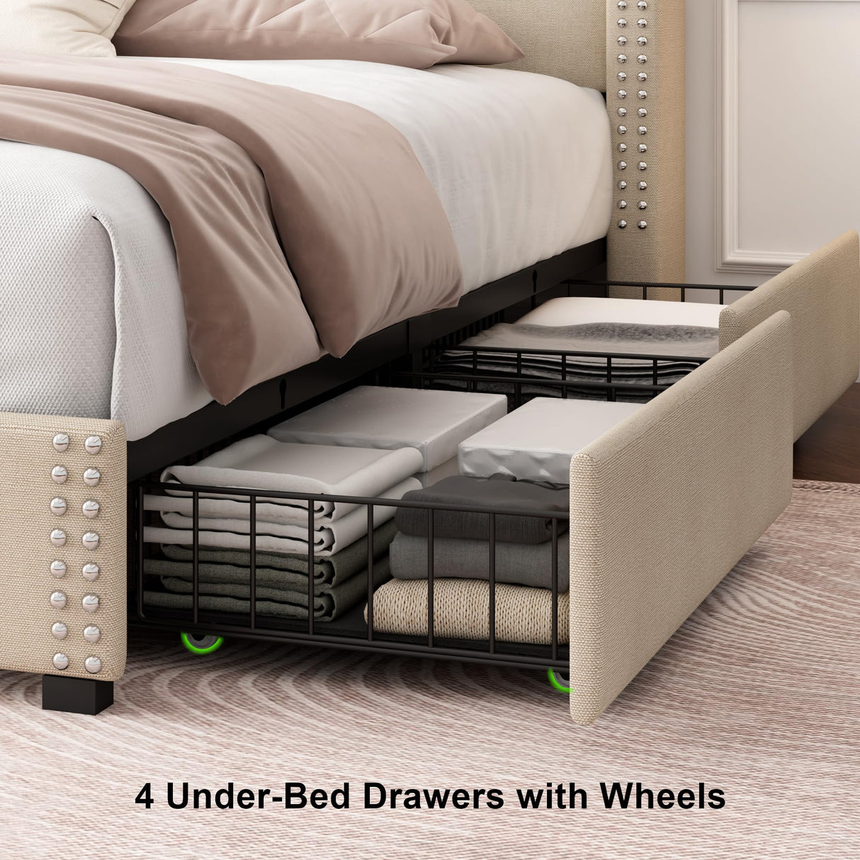 Bed Frame with 4 Storage Drawers & Charging Station - Platform Bed