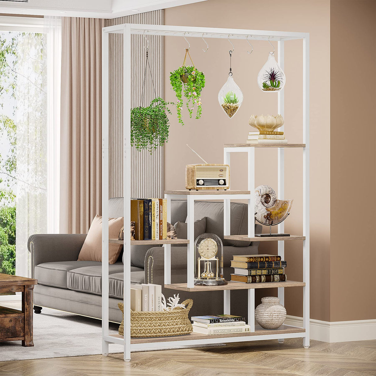 Tribesigns 5-Tier White & Beige Ladder Plant Stand