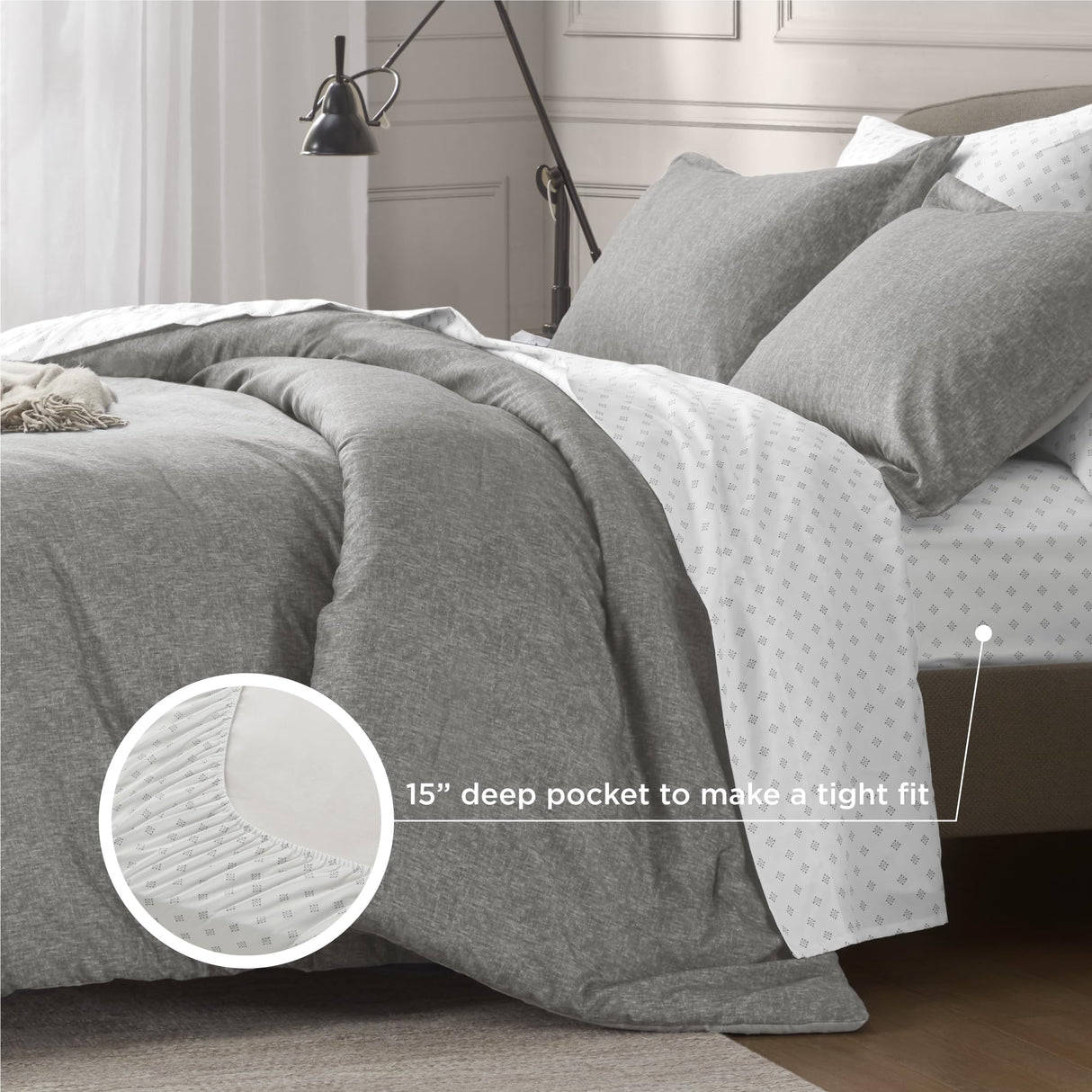 7 Pieces Grey Bed in a Bag Comforter Set with Sheets