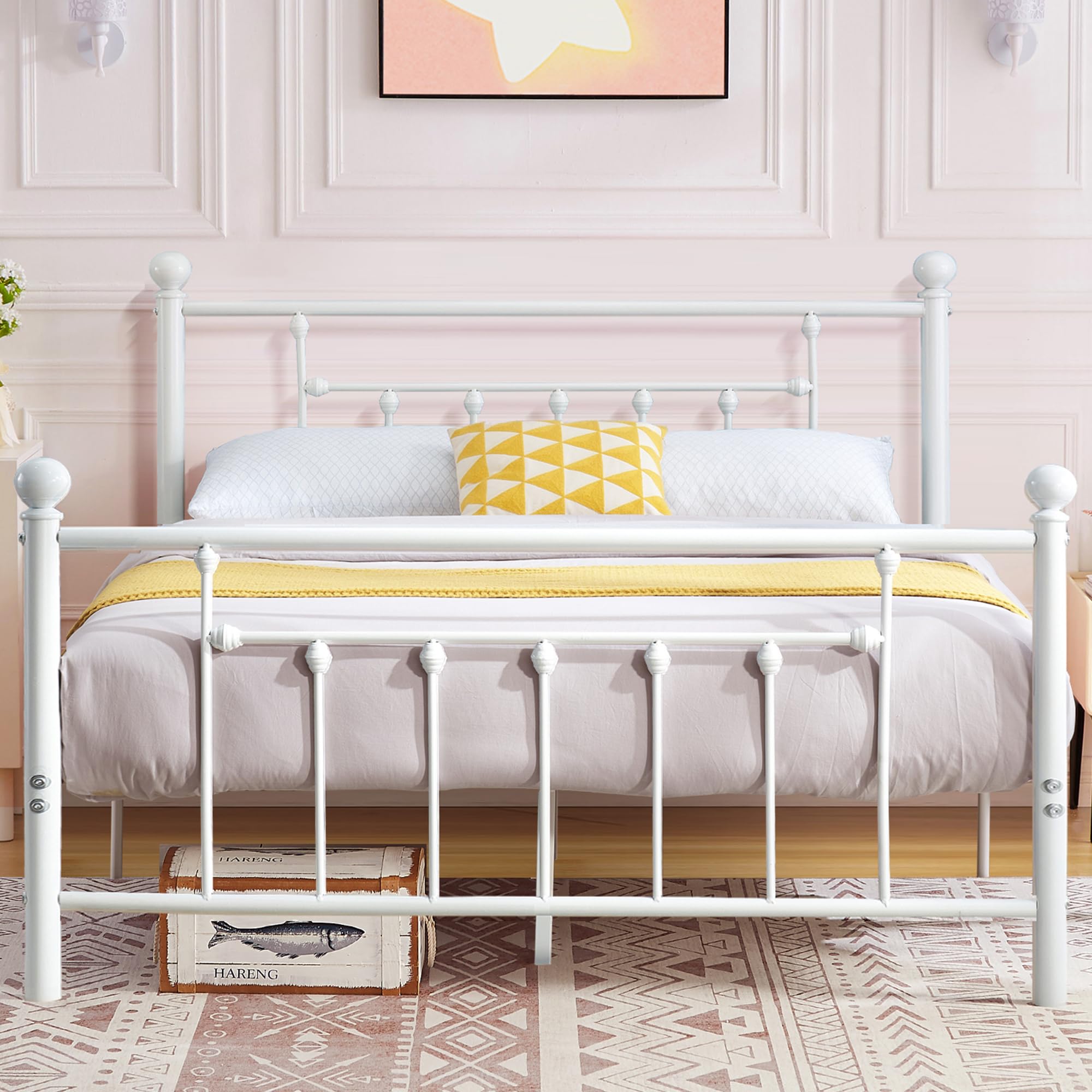 Queen Size Metal Platform Bed Frame with Headboard, No Box Spring Needed/Mattress Fundation