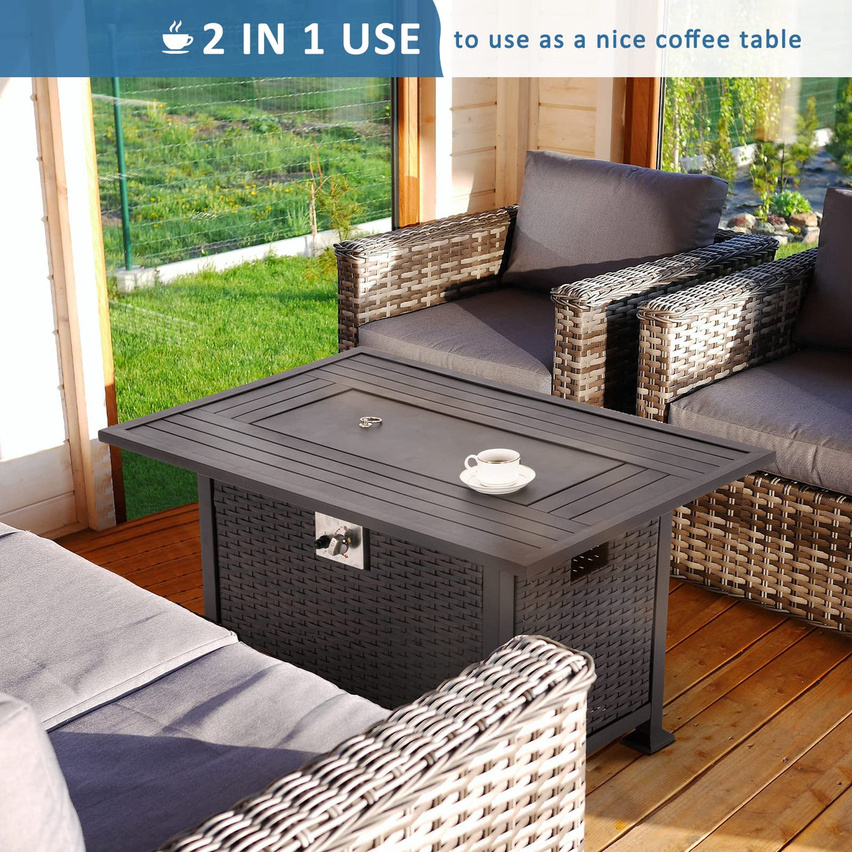 Gas Fire Pit Table, Outdoor Patio Furniture Sofa Sectional