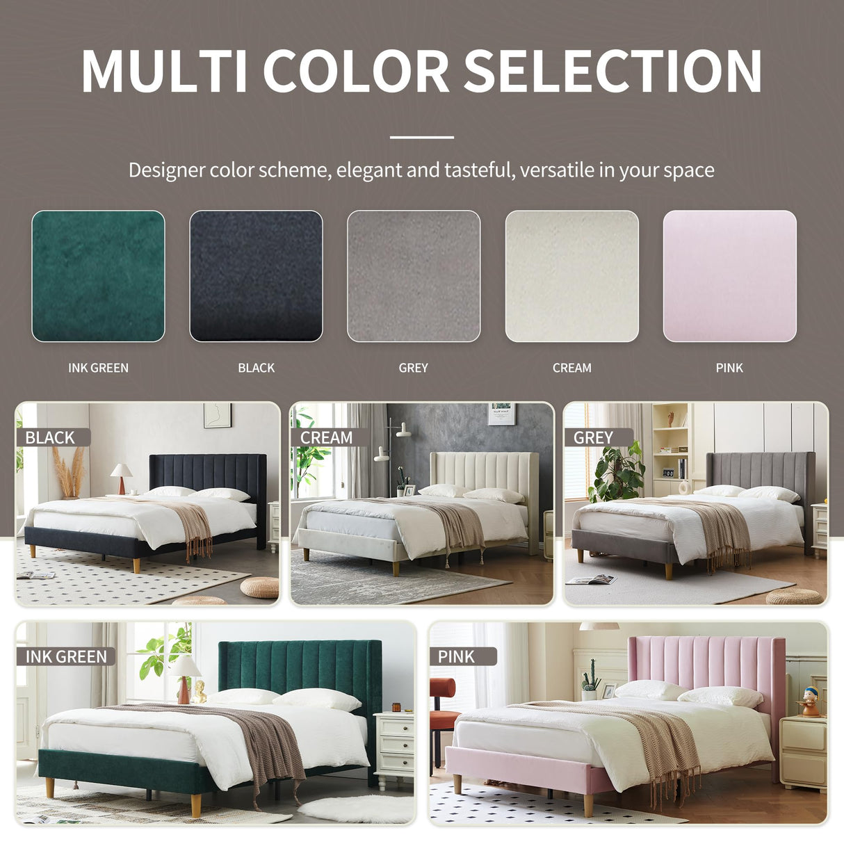 upholstered Platform Bed Frame/Queen Bed Frame/Modern Geometric Double-Wing