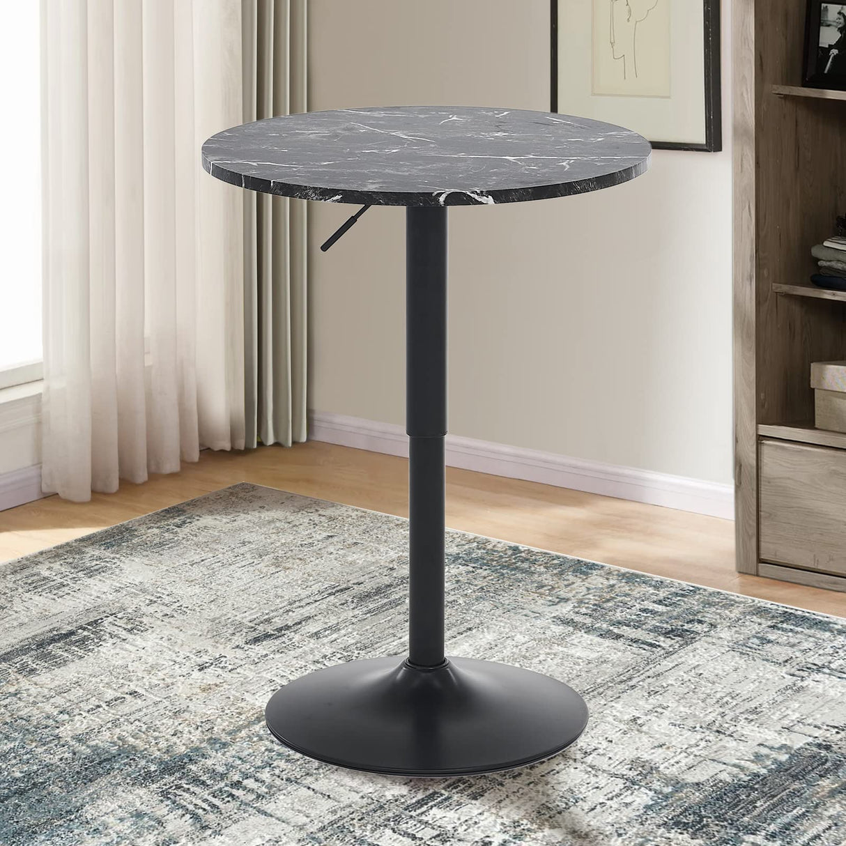 Round Bar Table, Adjustable Table, MDF Top with Black Metal Pole Support
