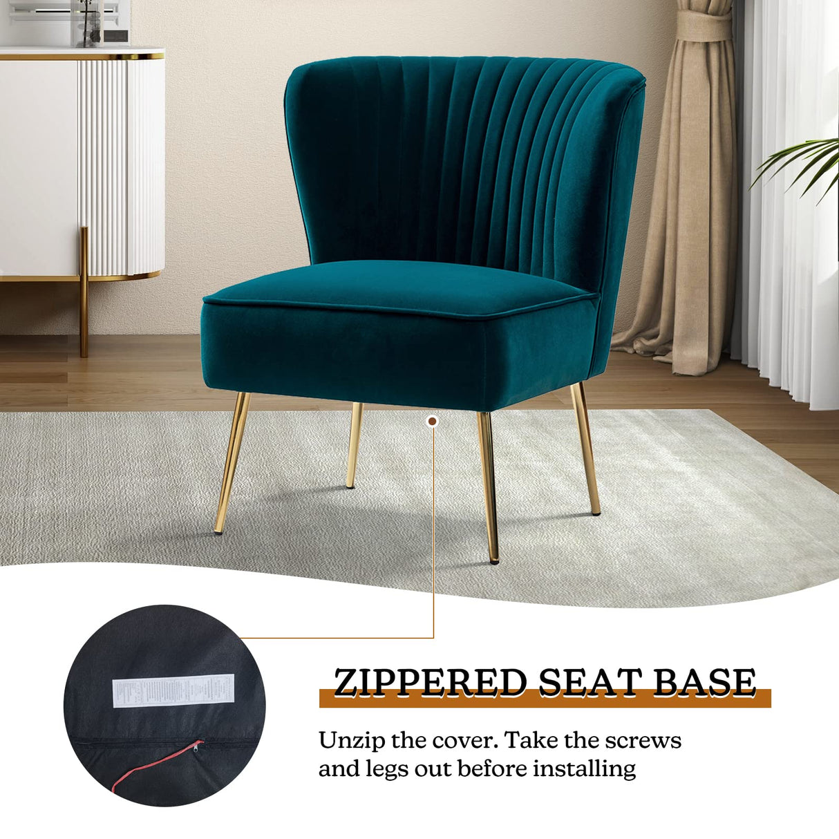 Modern Upholstered Cute Side Chair with Gold Metal Legs