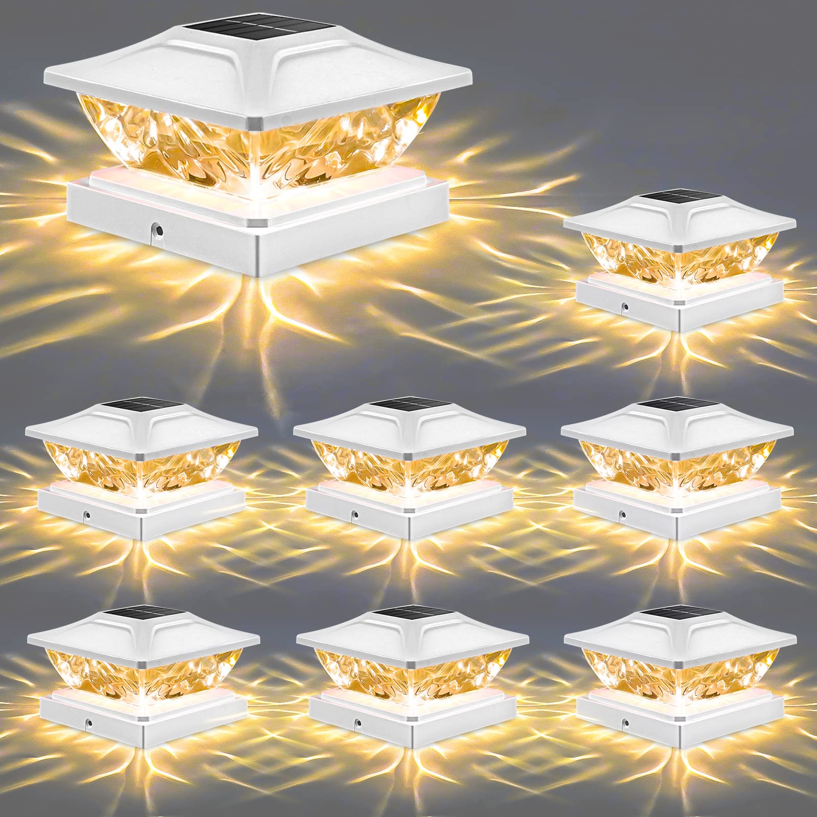 Solar Post Cap Lights Outdoor: 8 Pack Bright 2 Modes LED Fence Deck Lights