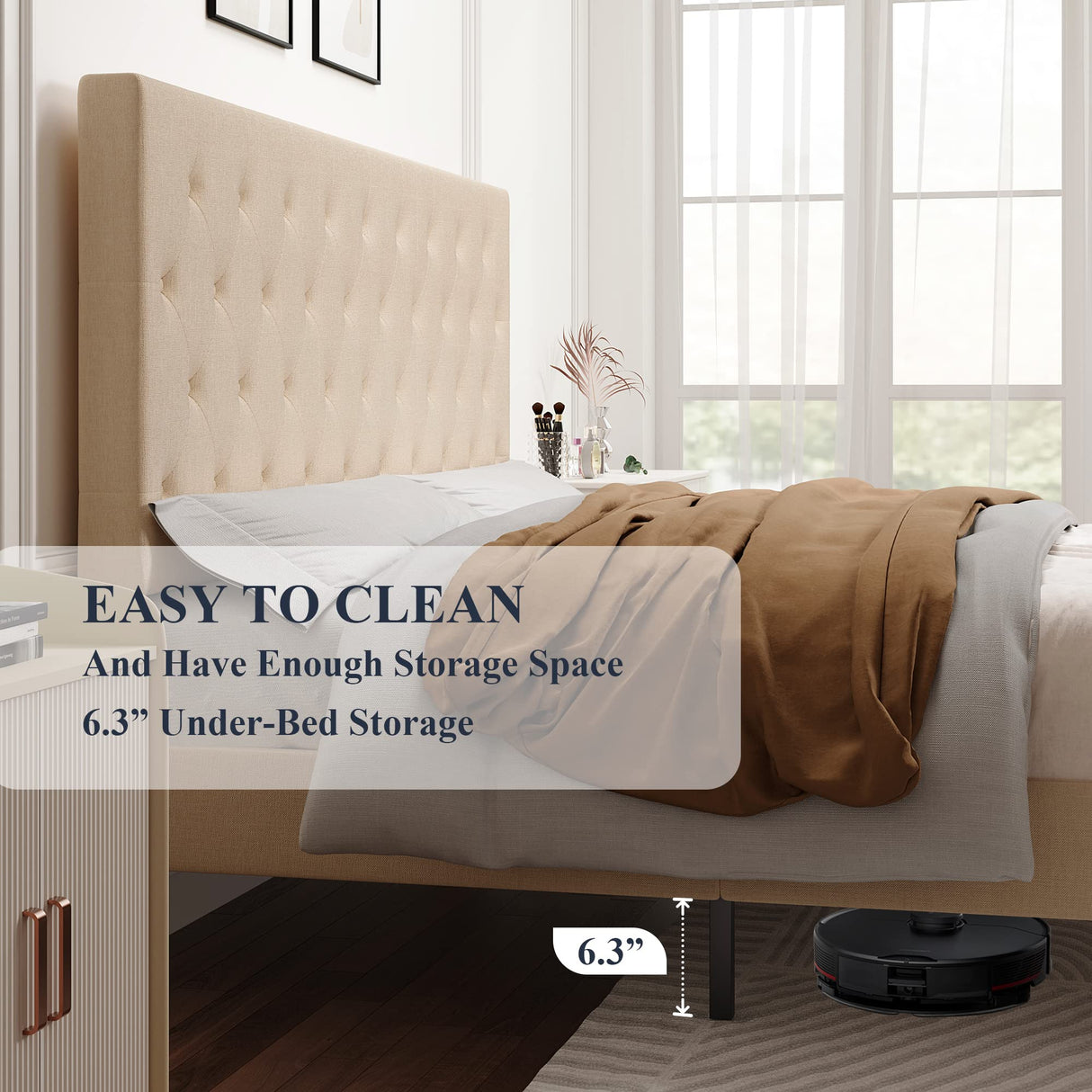 King Bed Frame with Adjustable Headboard/Diamond Stitched Button