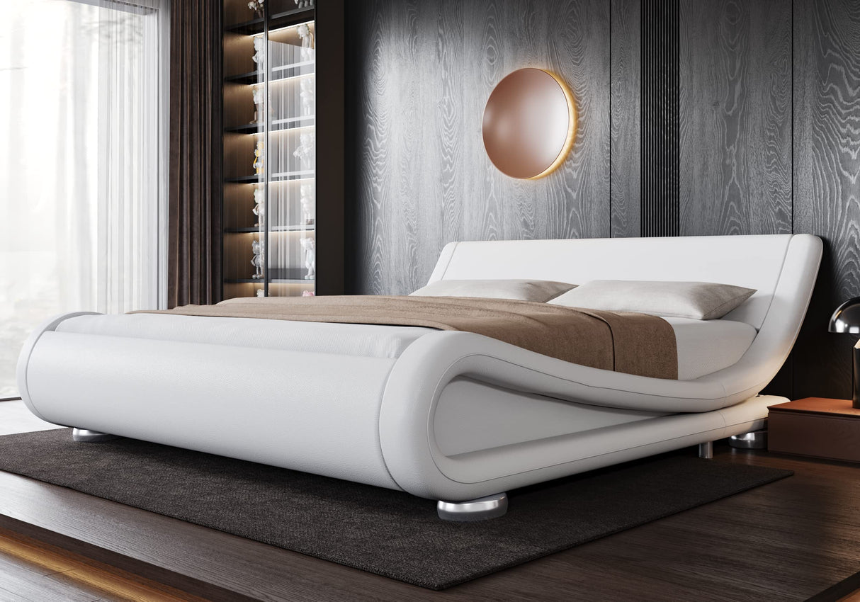 Queen Size Upholstered Platform Bed Frame with Ergonomic