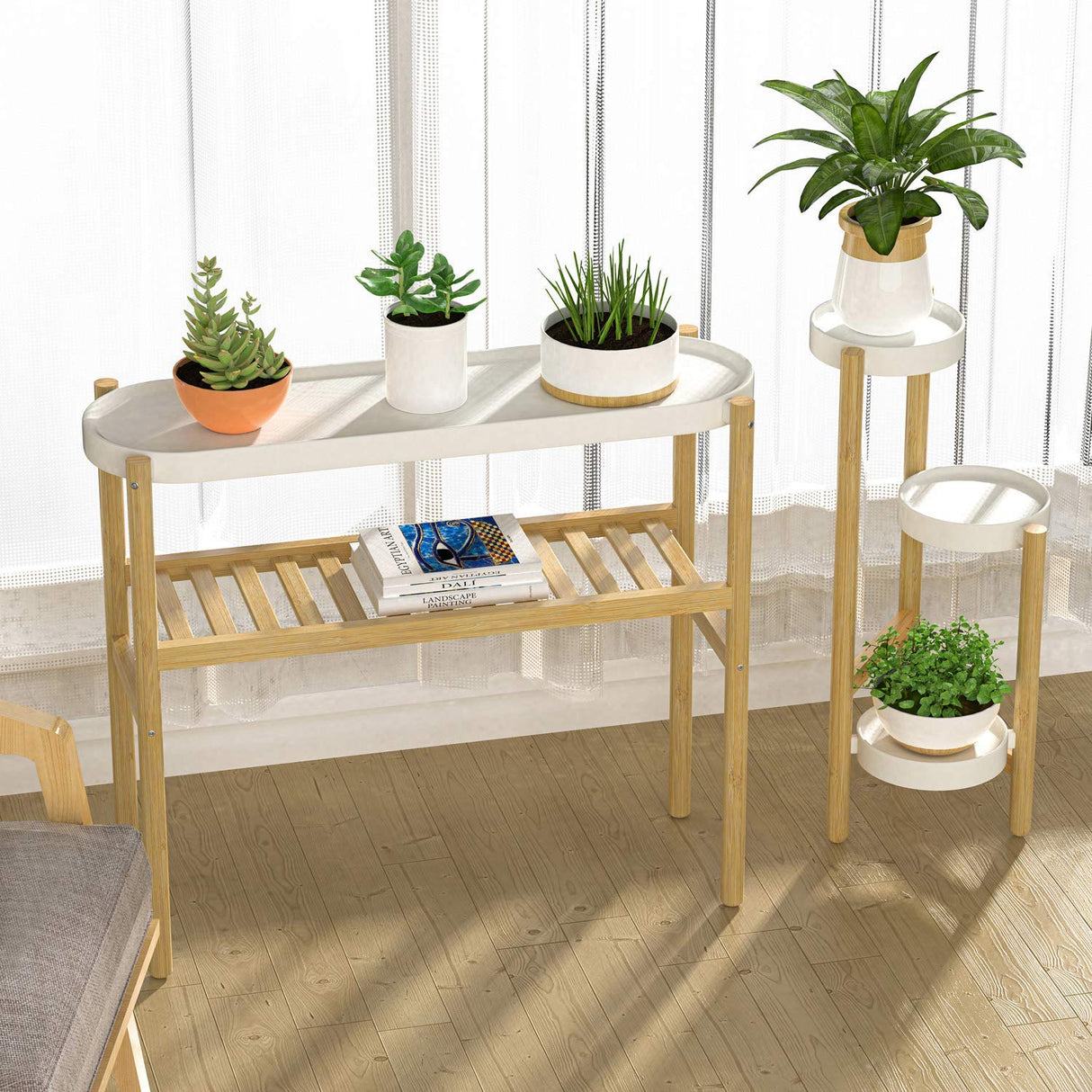 Wisuce 2-Tier Bamboo Plant Stand – Modern Display Shelf