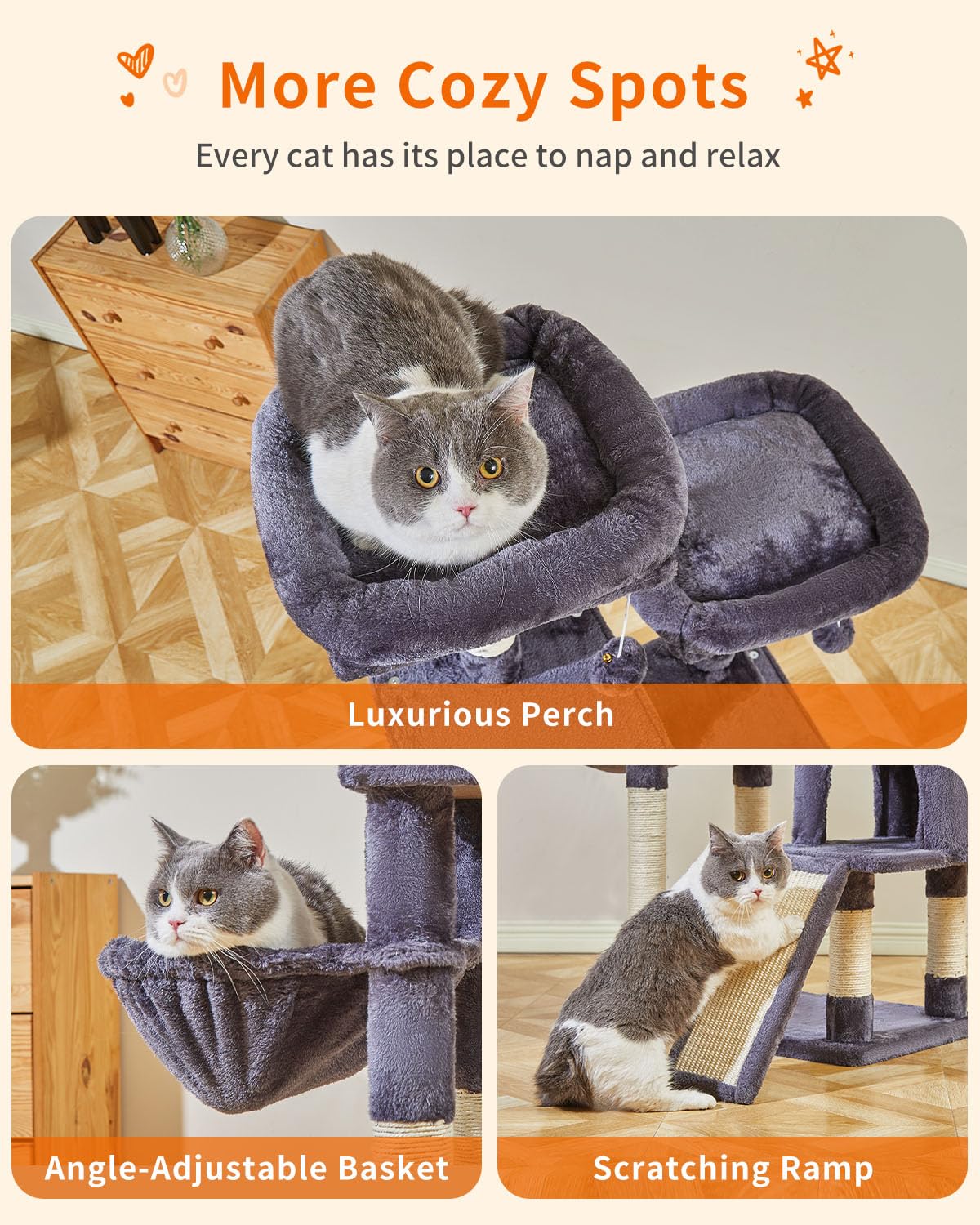 56.3-Inch Cat Tree, Cat Tower with Scratching Posts