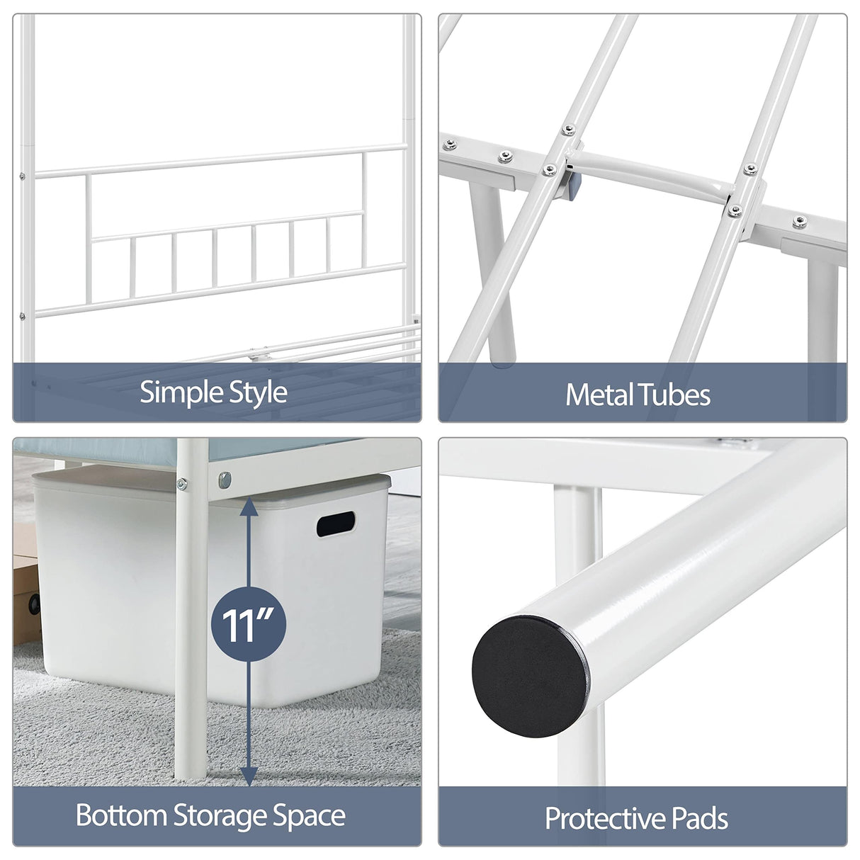 Metal Canopy Platform Bed Frame Four-Poster Canopied Bed Mattress Foundation