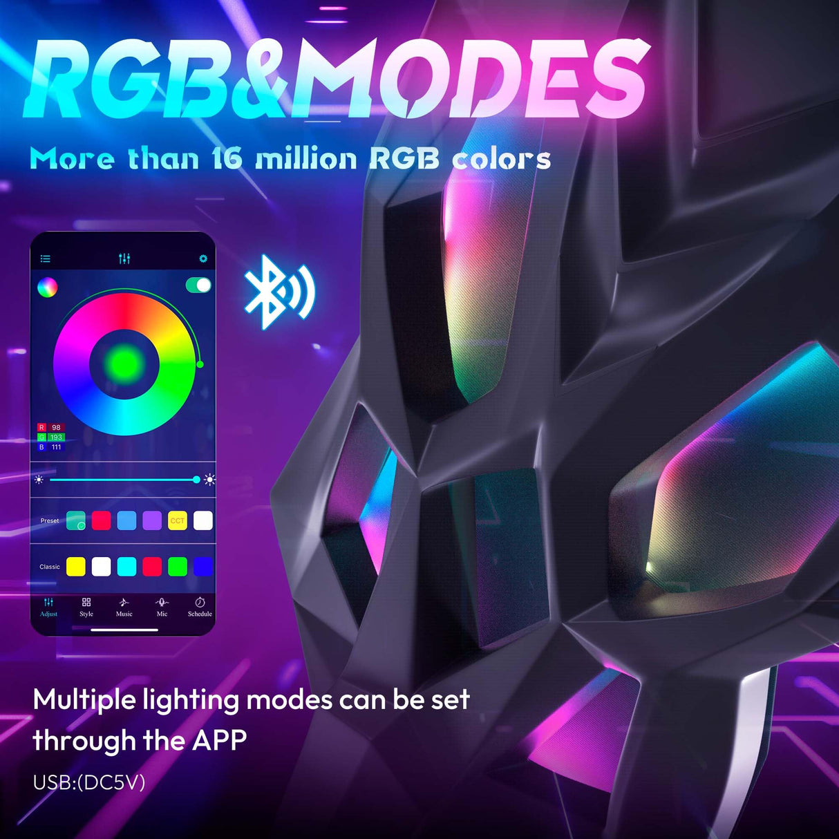 RGB Gaming Chair with LED Lights, Ergonomic Computer Chair for Adults