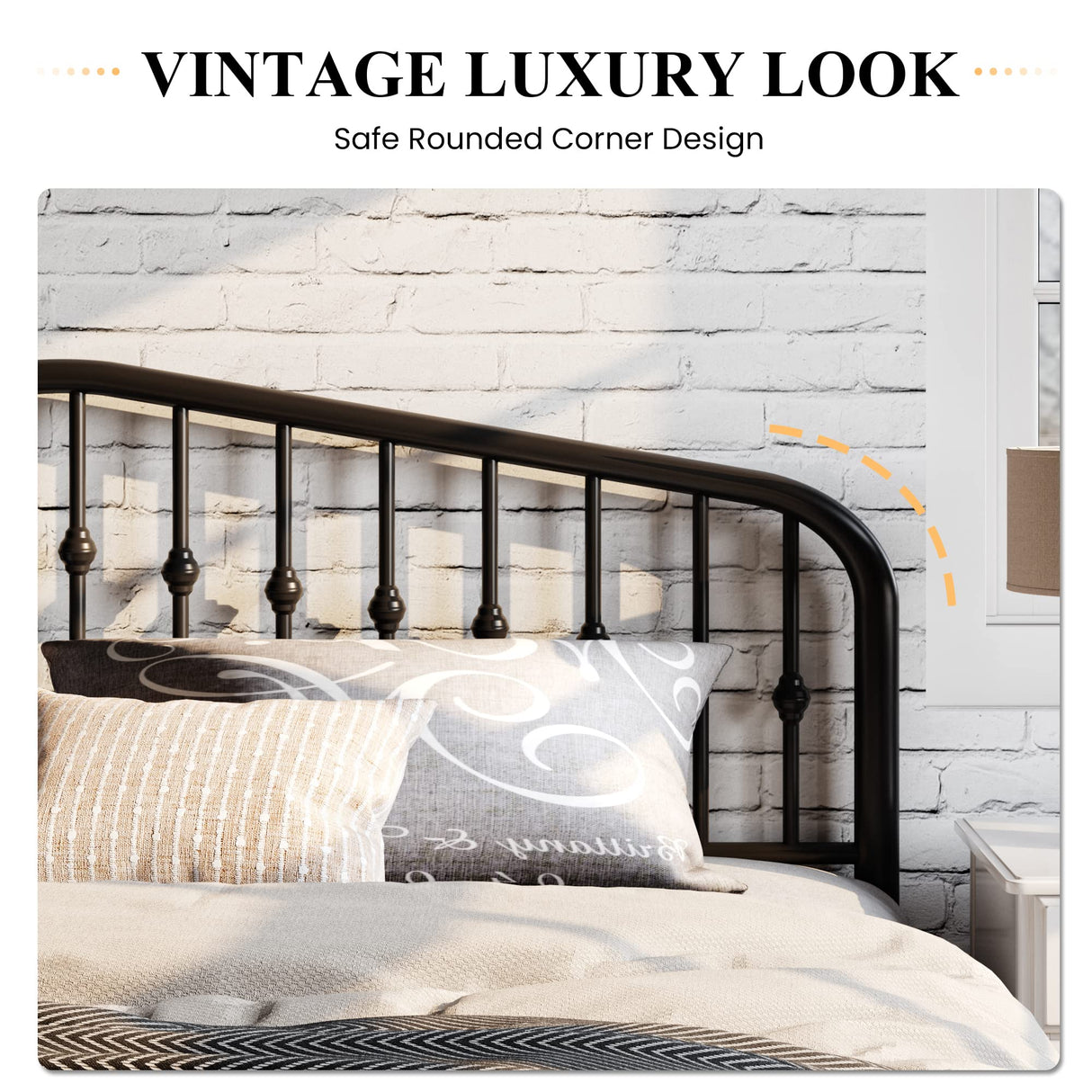 Full Size Metal Platform Bed Frame with Victorian Style Wrought Iron-Art