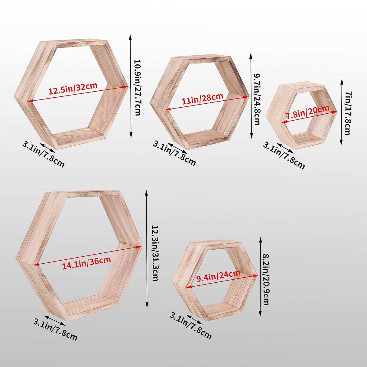 Hexagon Floating Shelves Set of 5, Honeycomb Shelves Wall Mounted Storage Wall Shelf