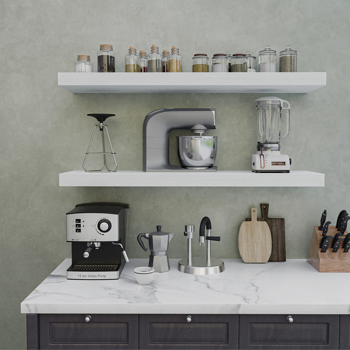 Set of 2 24" White Floating Shelves Wall Mounted for Bathroom โ Rustic Farmhouse