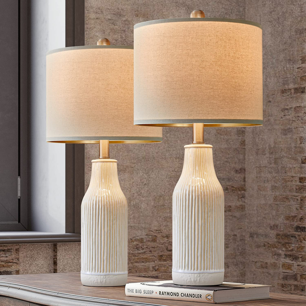 23.25 inches Modern Ceramic Table Lamp Set of 2 for Living Room