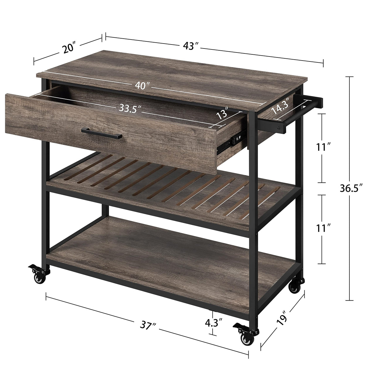 Kitchen Island on Wheels with Storage Drawer & Shelves Kitchen Cart