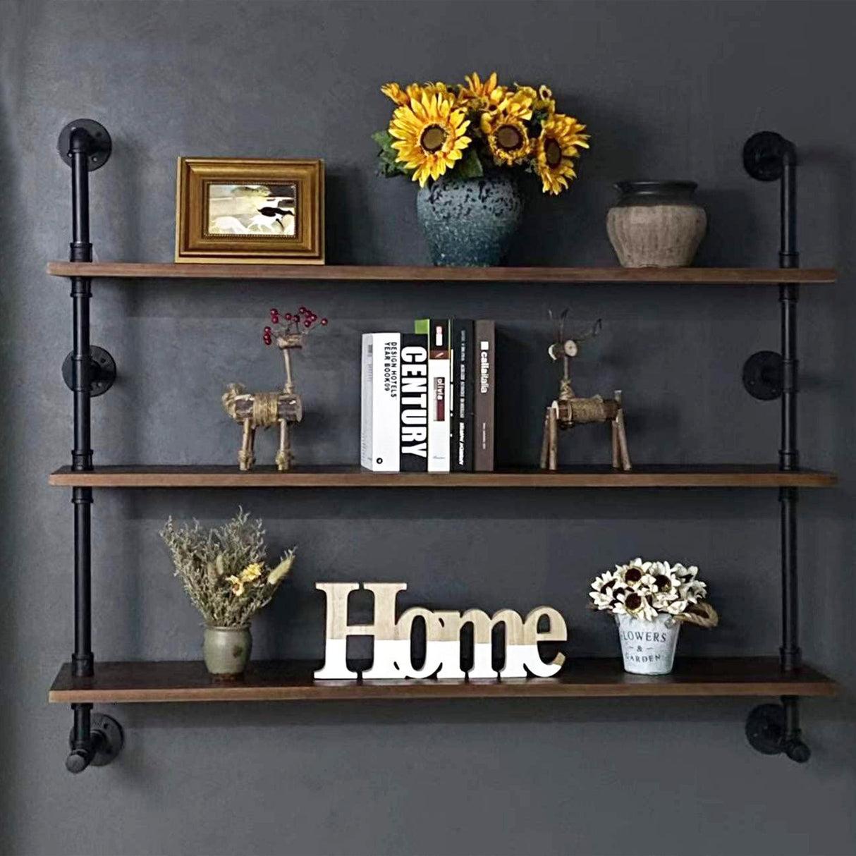 Industrial Pipe Wall Shelves Pipe Shelving with Real Wood Plank