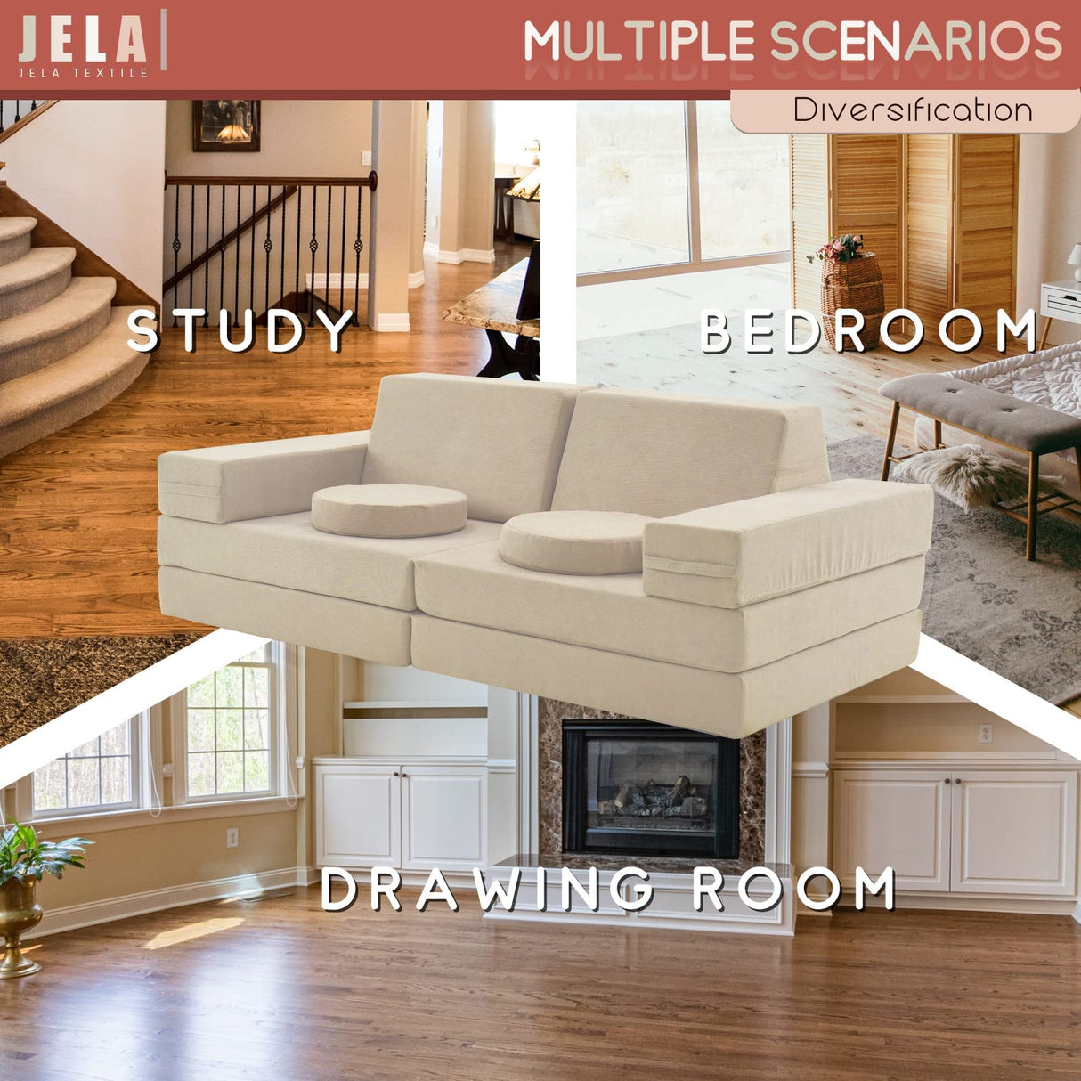 Kids Foam Couch Set 10 Pieces Sand Beige Miss Fabric