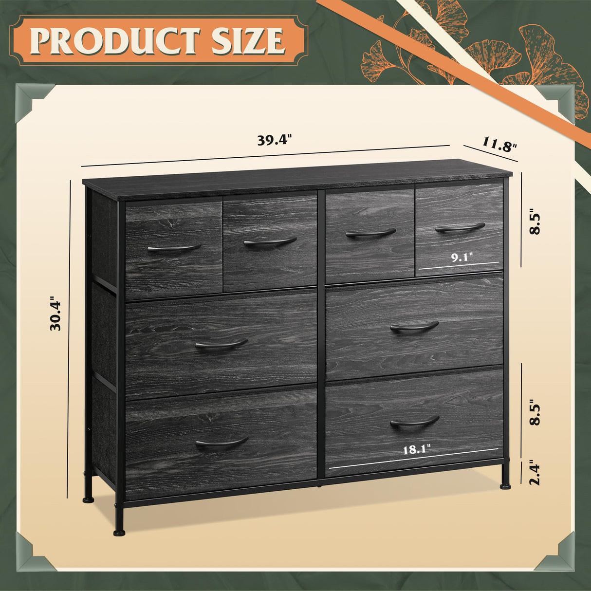 Dresser for Bedroom with 8 Drawers, Wide Fabric Dresser for Storage and Organization