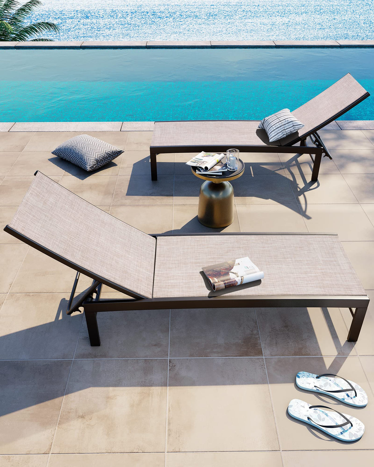 Aluminum Adjustable Chaise Lounge Chair Five-Position Recliner