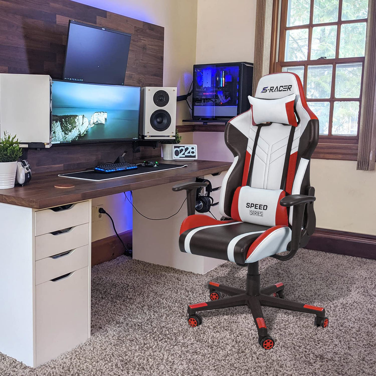 Gaming Chair Racing Style High-Back PU Leather Office Chair Computer Desk