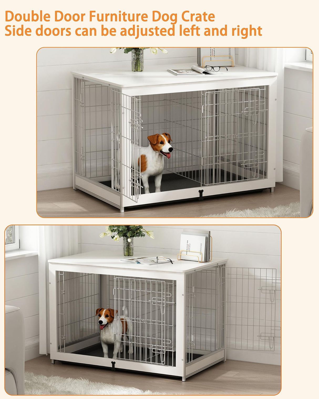 Wooden Dog Crate Furniture with Divider Panel, Dog Crate End Table