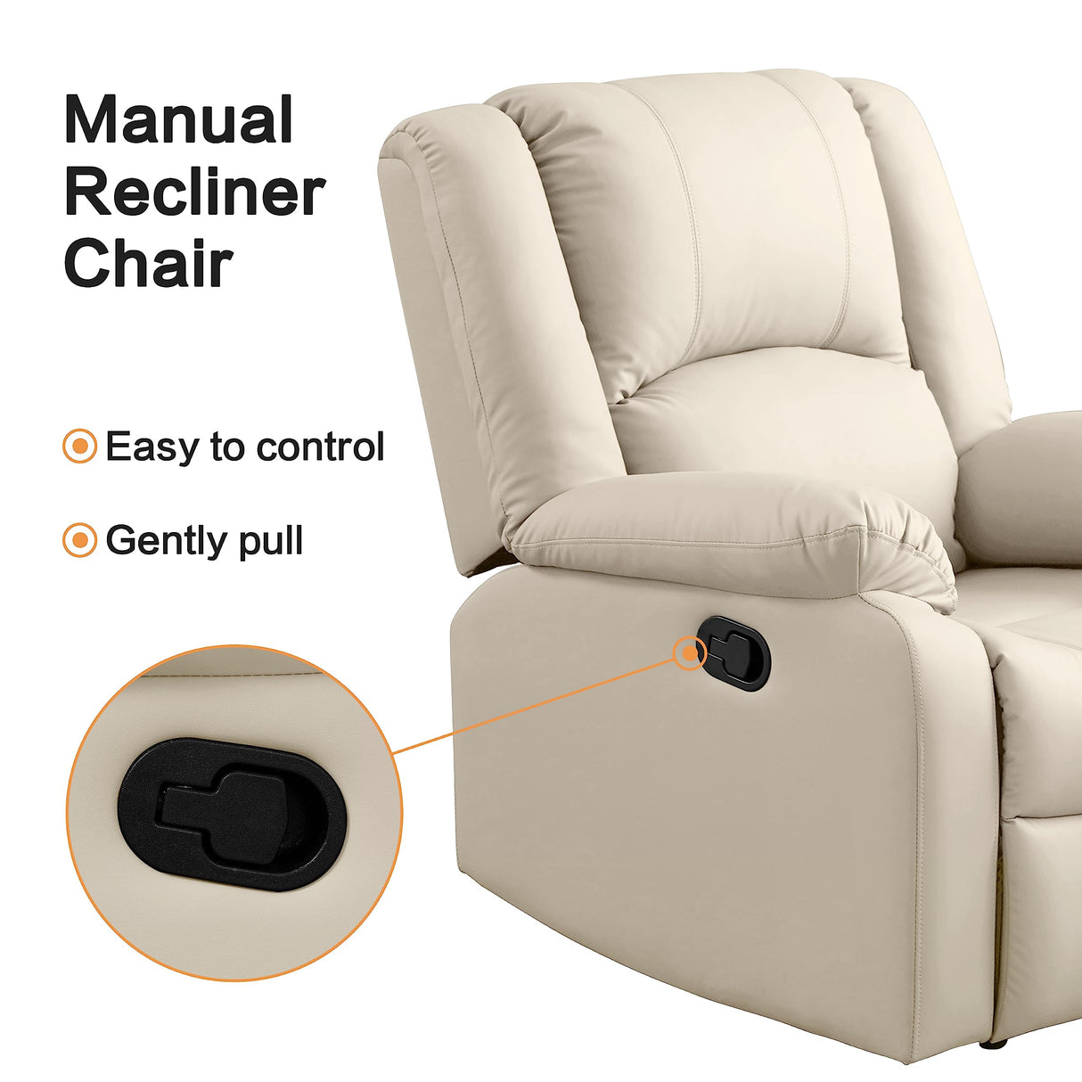 Genuine Leather Recliner Chair with Overstuffed Arm and Back - Home Theater Lounge Seat