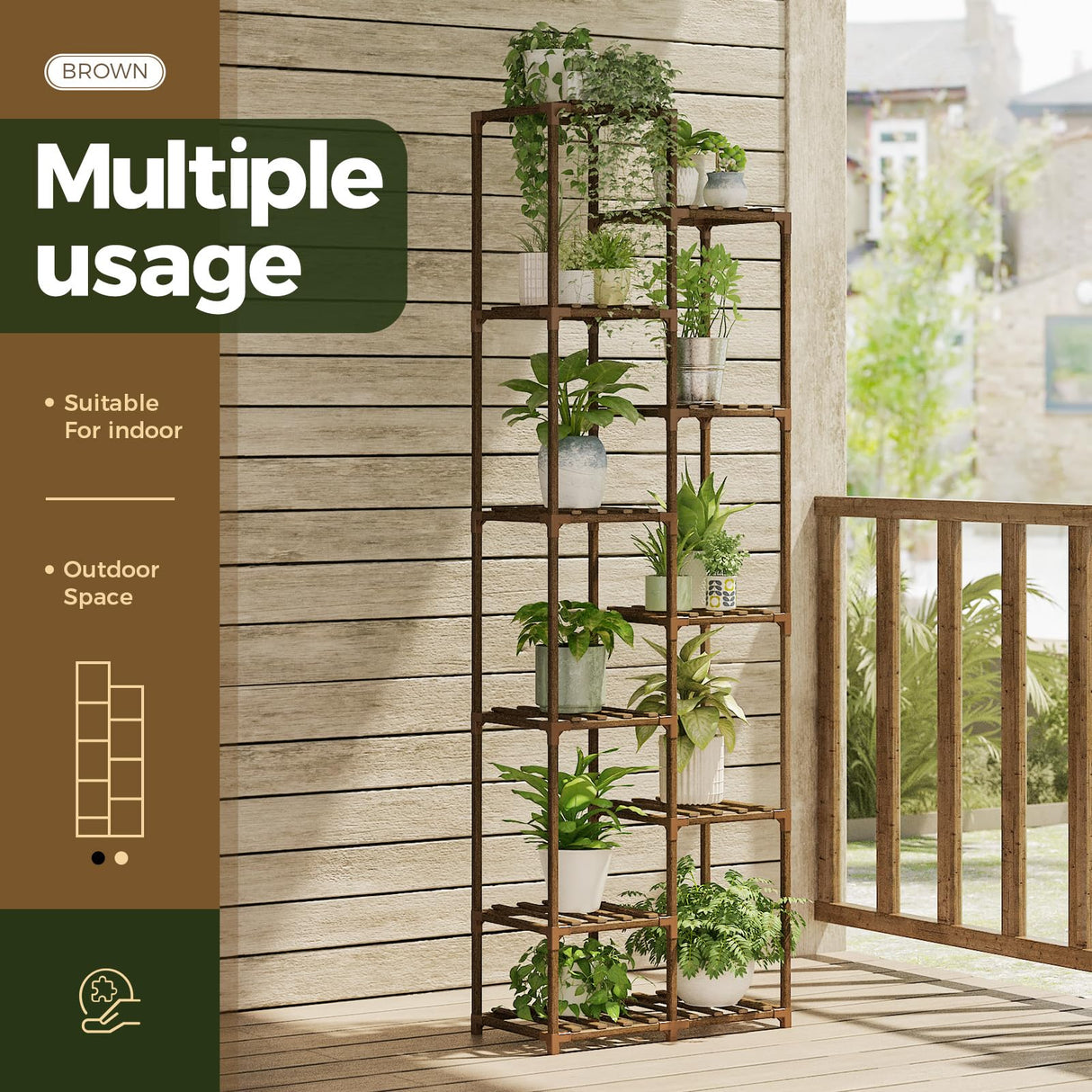 Tall Wooden Plant Stand – Multi-Tier Indoor & Outdoor Shelf for Multiple Plants