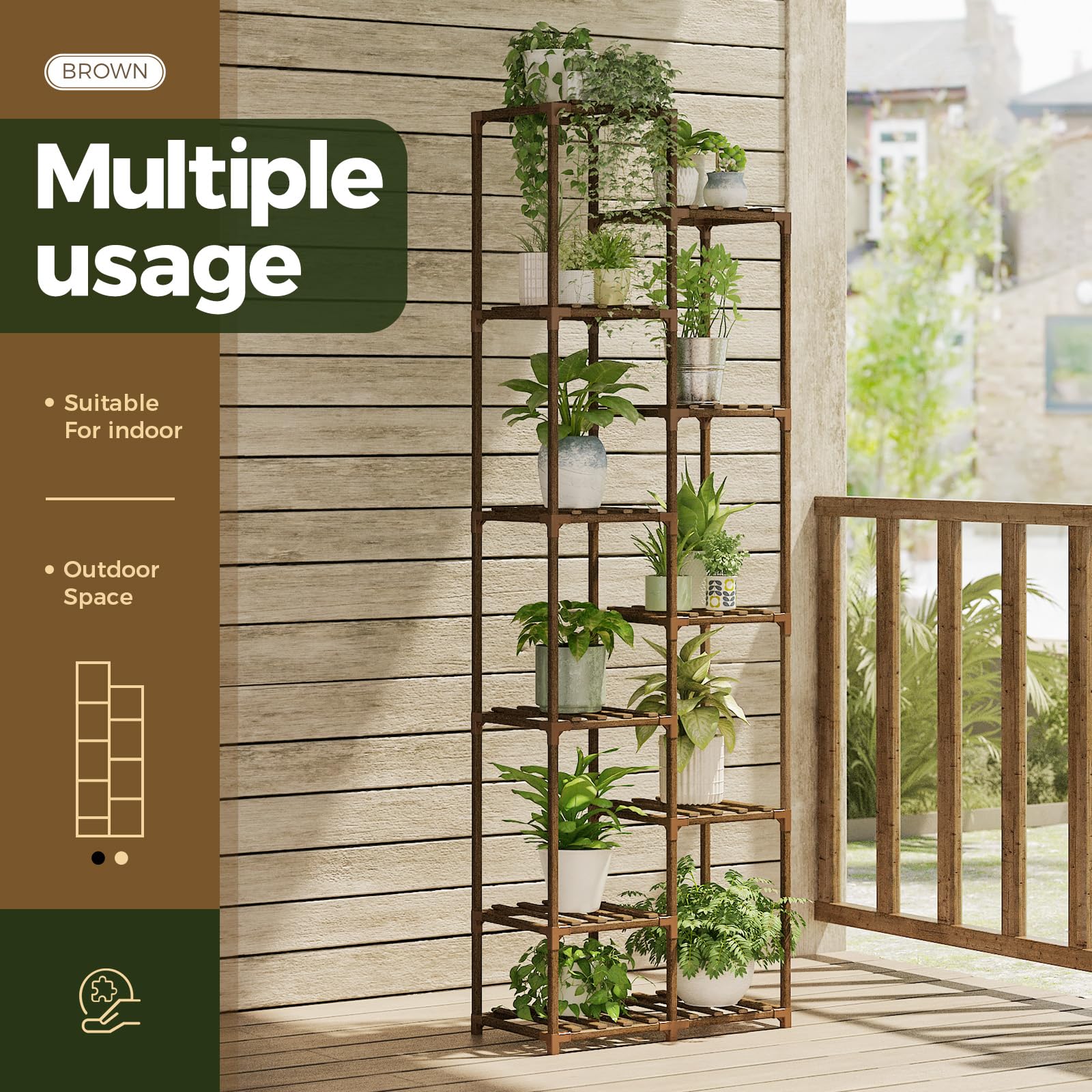 Tall Wooden Plant Stand – Multi-Tier Indoor & Outdoor Shelf for Multiple Plants