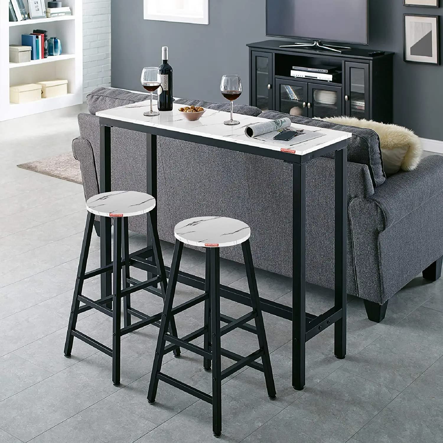 ๐ฎ๐ฉ๐ ๐ซ๐๐๐๐ 39.4โ Bar Table White Marble Industrial Pub Dining Height Table
