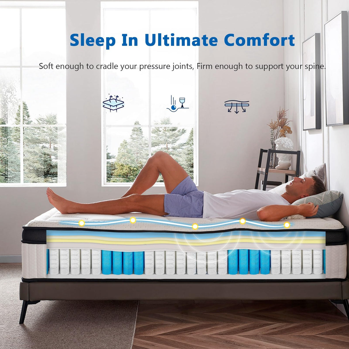 14 Inch Twin Mattress, Gel Memory Foam Hybrid Mattress Twin