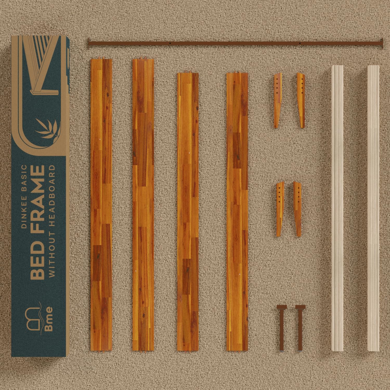 Dinkee Queen Bed Frame Wood 15 Inch - Solid Wood Platform Bed Frame