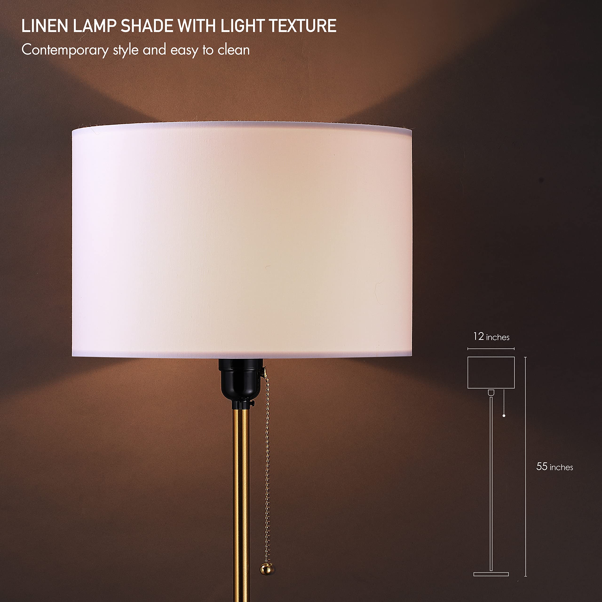Drum Shade Standing Lamp, Pull Chain Switch, E26 Socket