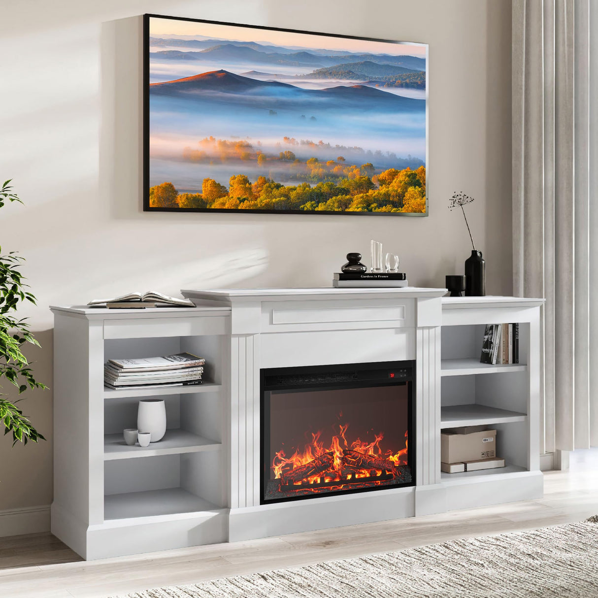 Modern 66" Electric Fireplace Heater Mantel TV Stand