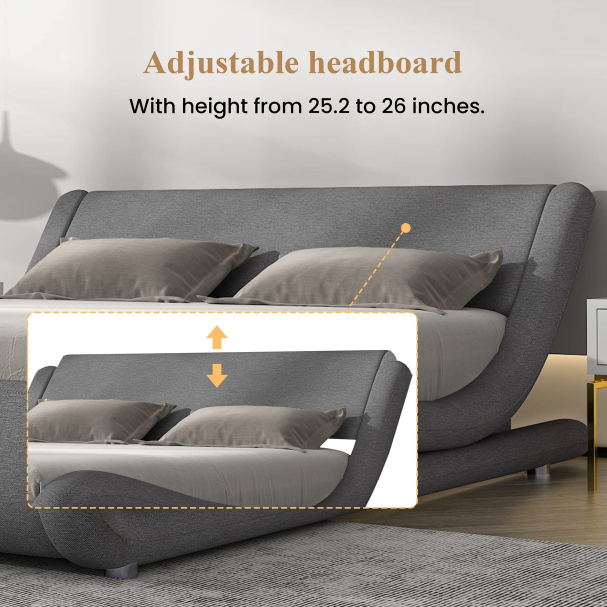 SleekWave Luxe – Modern Upholstered Bed Frame with Wave-Inspired Design