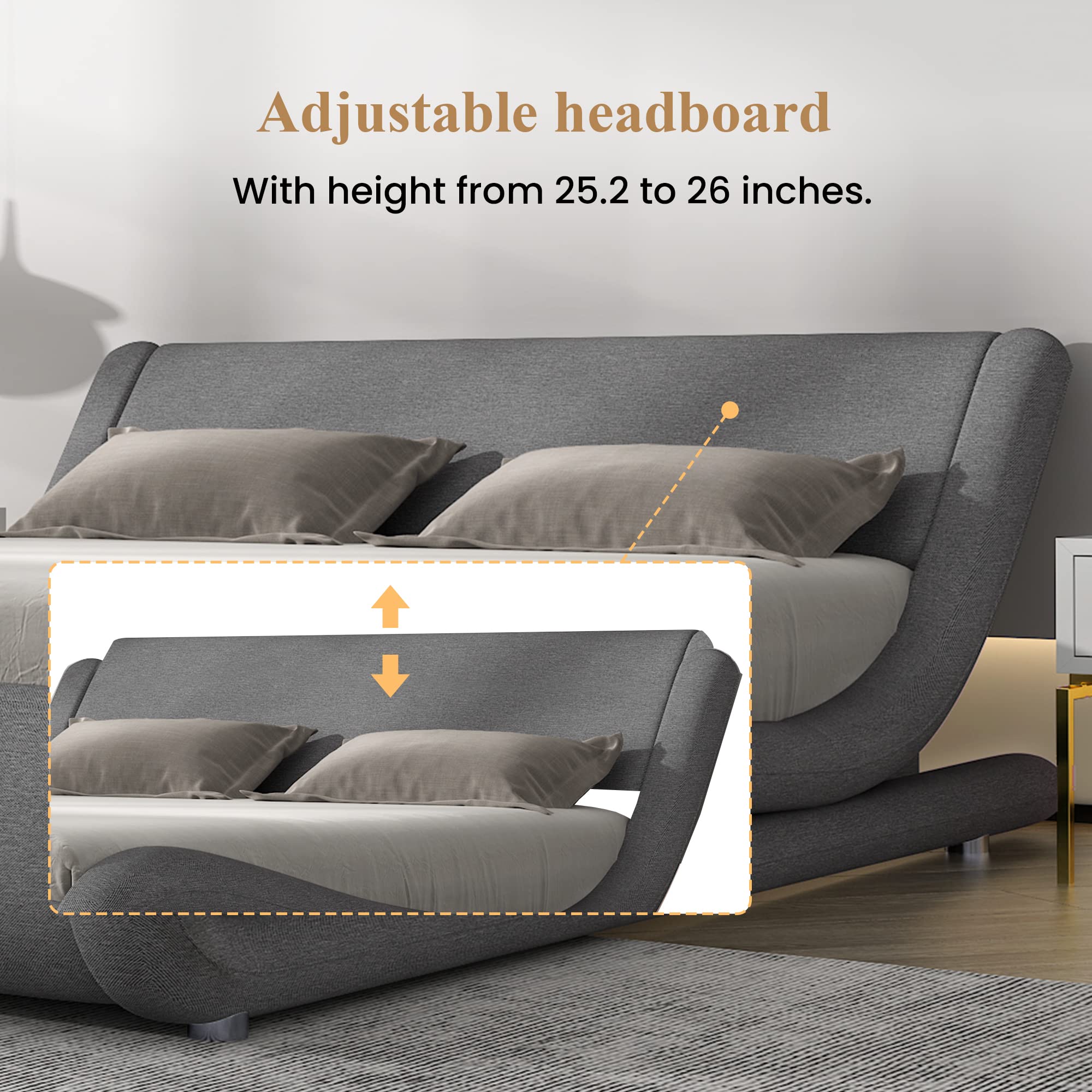 SleekWave Luxe – Modern Upholstered Bed Frame with Wave-Inspired Design