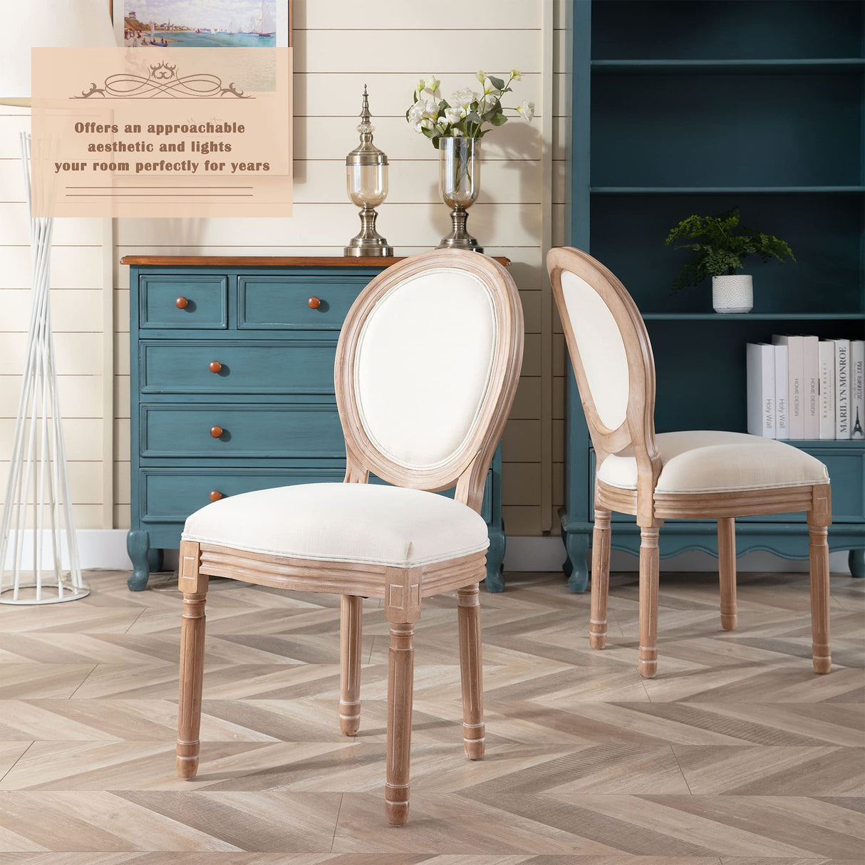 French Country Dining Chairs Set of 4, Farmhouse Fabric Dining Room Chairs