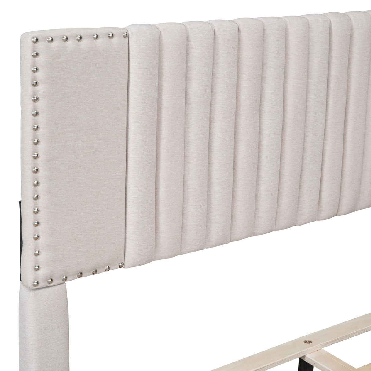 Full Size Upholstered Platform Bed with 4 Big Storage Drawers and Classic Linen Fabric