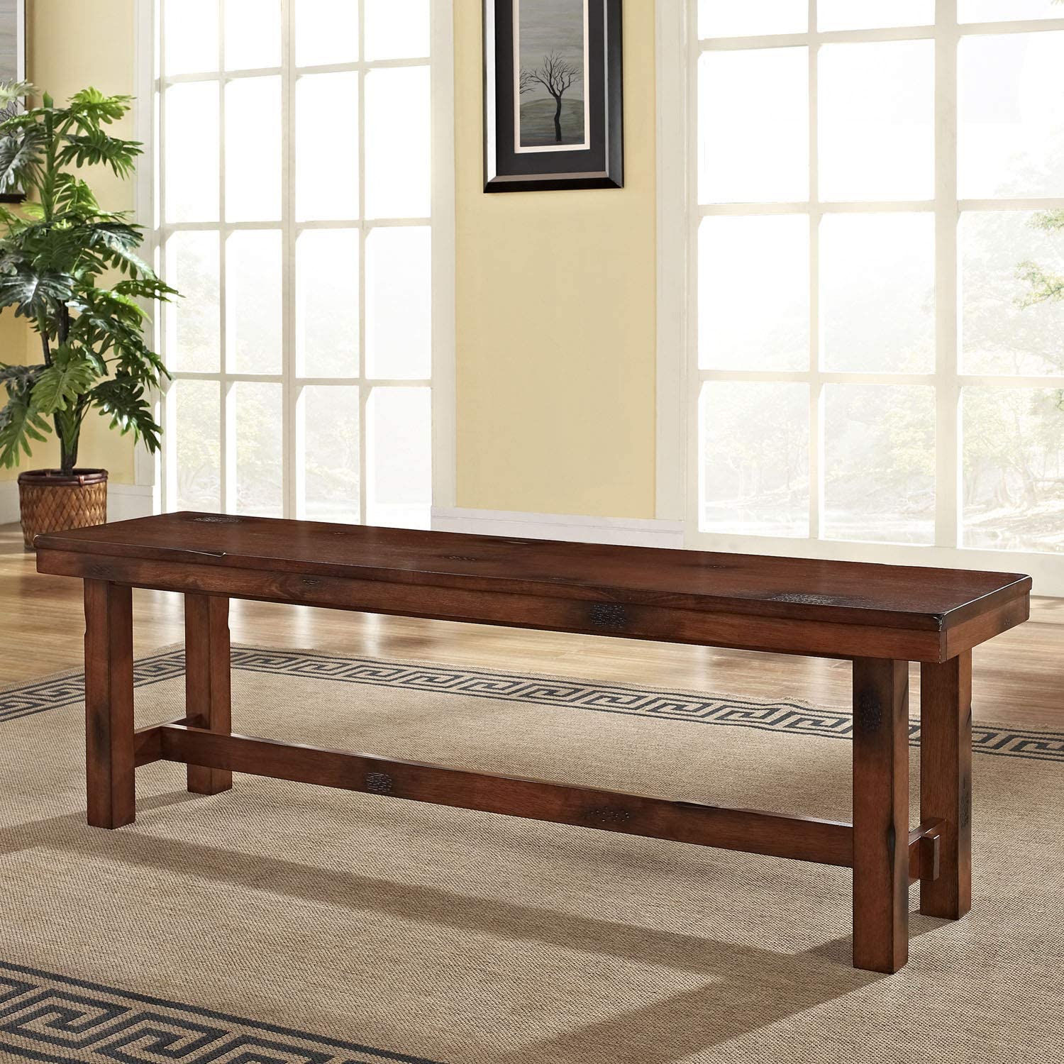 Rustic Farmhouse Wood Distressed Dining Room Kitchen Bench