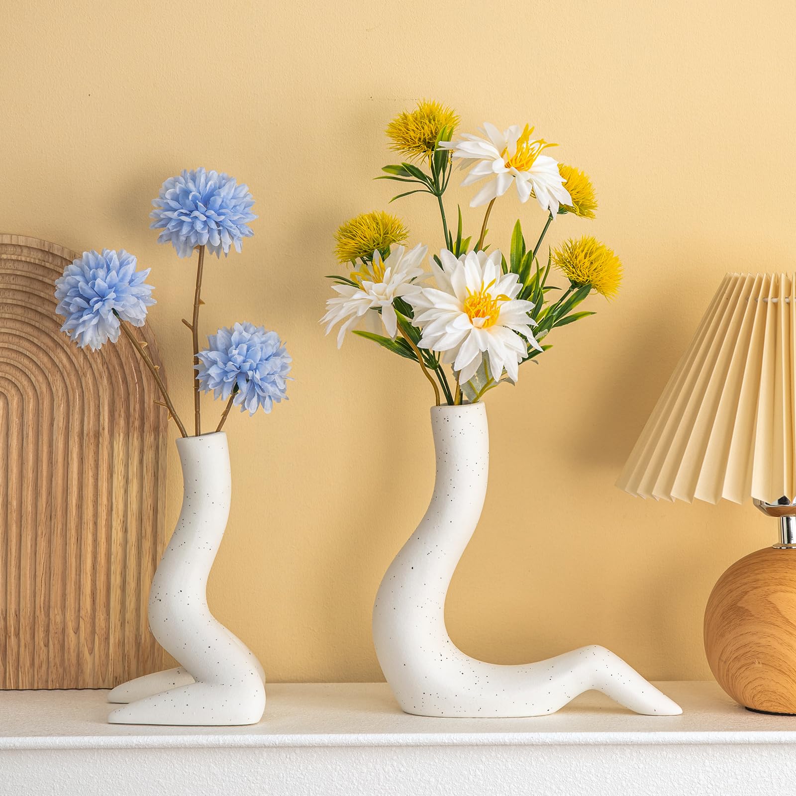 White Ceramic Vase Set of 2 Centerpieces Vases